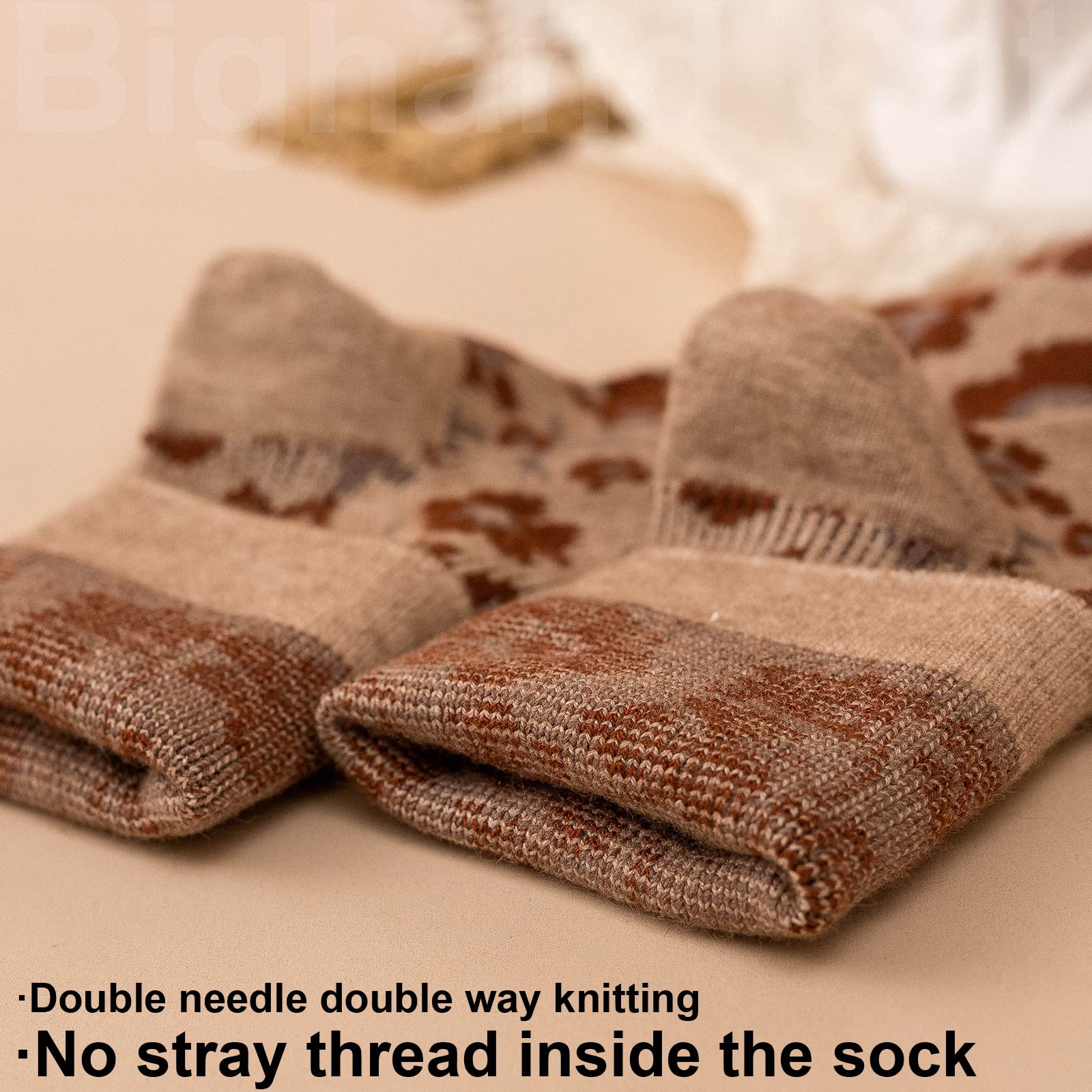 Vintage Wool Socks for Women - 5 Pairs Cozy Crew Socks with Unique Print | Christmas Gifts & Winter Wear
