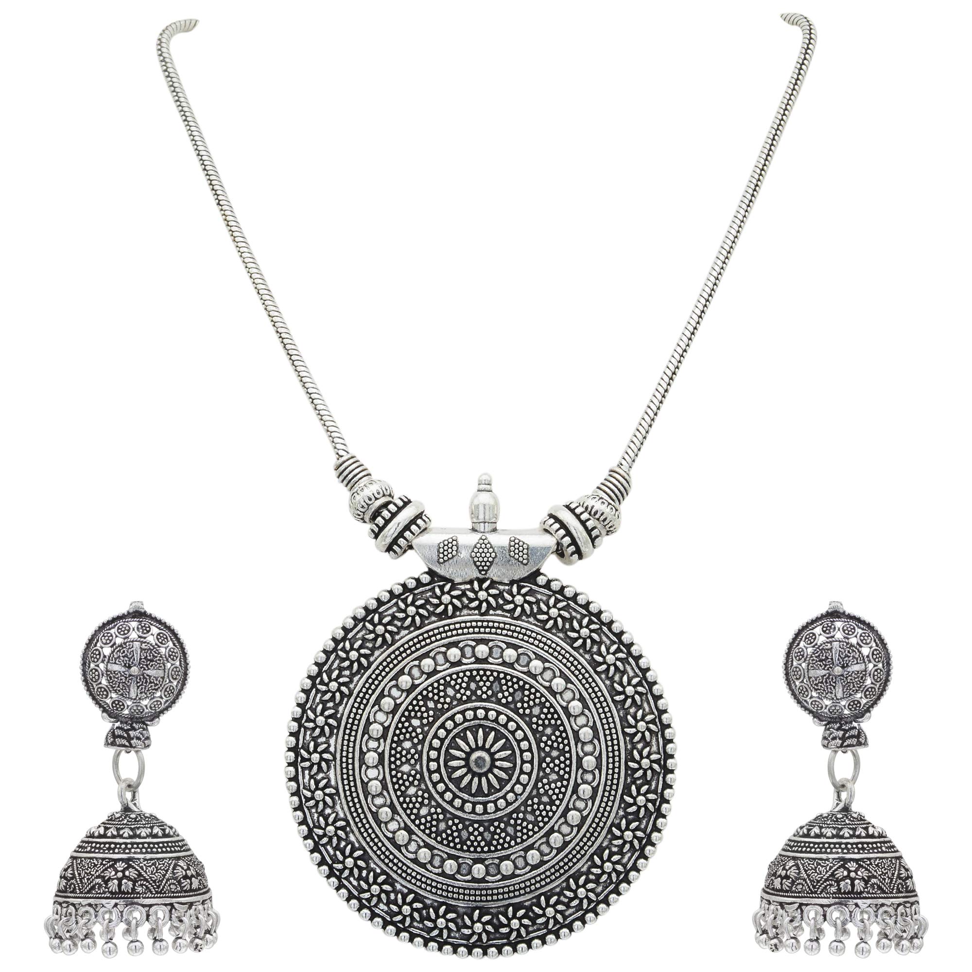 Oxidized German Silver Pendant Necklace & Earrings Set for Women and Girls | Boho Jewelry Gift for Birthday, Anniversary & Everyday Wear