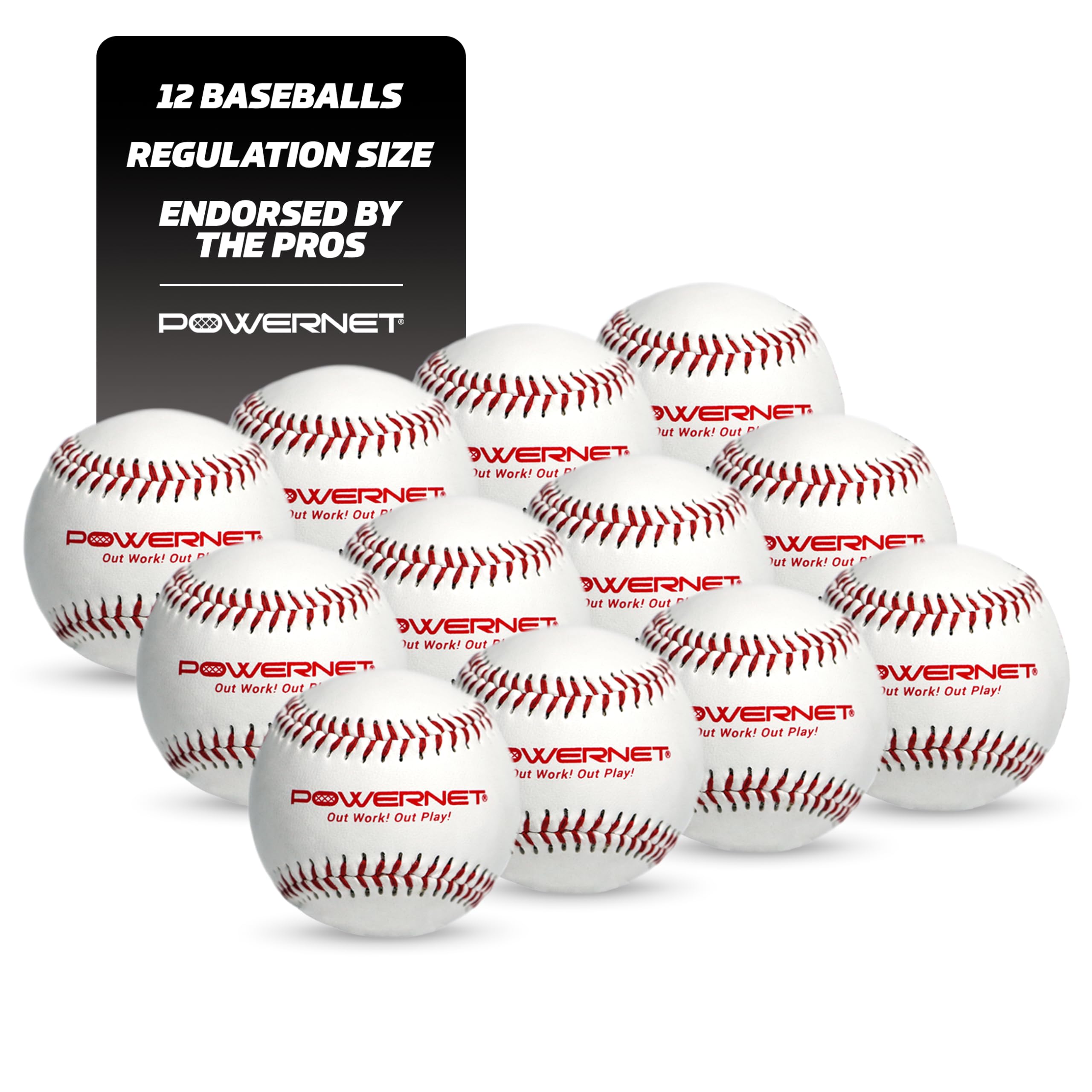 PowerNet Competition & Recreation Baseballs - 12-Pack Official Size Baseballs for Practice, Training & Games | Portable Pitching & Batting Equipment for Backyard, Field & Indoor Use
