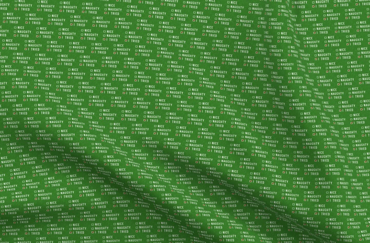 Small Scale Christmas Green Funny Naughty Nice Printed Denim Fabric by The Yard - Heavyweight Cotton for DIY Apparel, Home Decor & Upholstery - Perfect for Holiday Crafts, Christmas Stockings & Festive Home Decorations