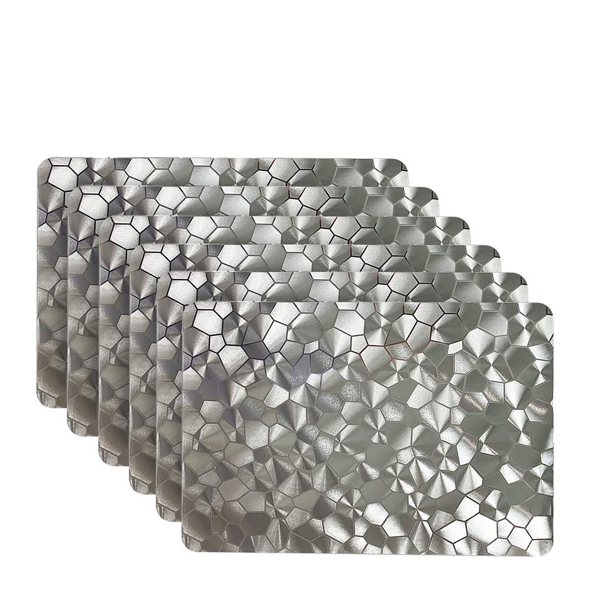 Elegant Silver Metallic Leaf Rectangle Vinyl Placemats - Heat Resistant, Non-Slip & Easy Clean Dining Table Mats - 12