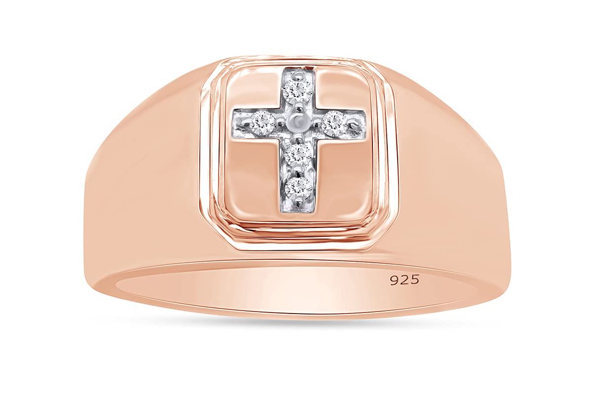 14K Gold Over Sterling Silver AFFY White Natural Diamond Cross Band Ring (0.05 Cttw) - Elegant Religious Jewelry for Women, Perfect for Church, Weddings & Everyday Wear