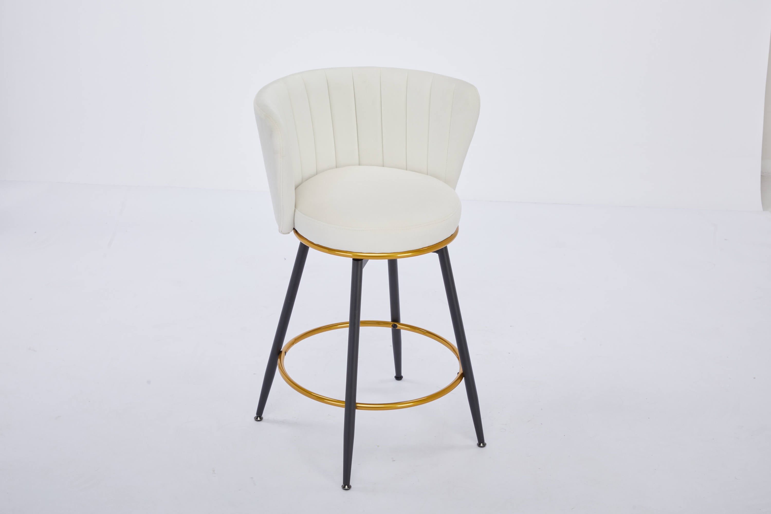 Set of 2 Counter Height Bar Stools - 360° Swivel Upholstered Barstools with Back Support & Sturdy Metal Legs, 26 Inch Seat Height, Soft Velvet Fabric, Gold Footrest - Perfect for Kitchen Islands, Breakfast Bars & Home Bars