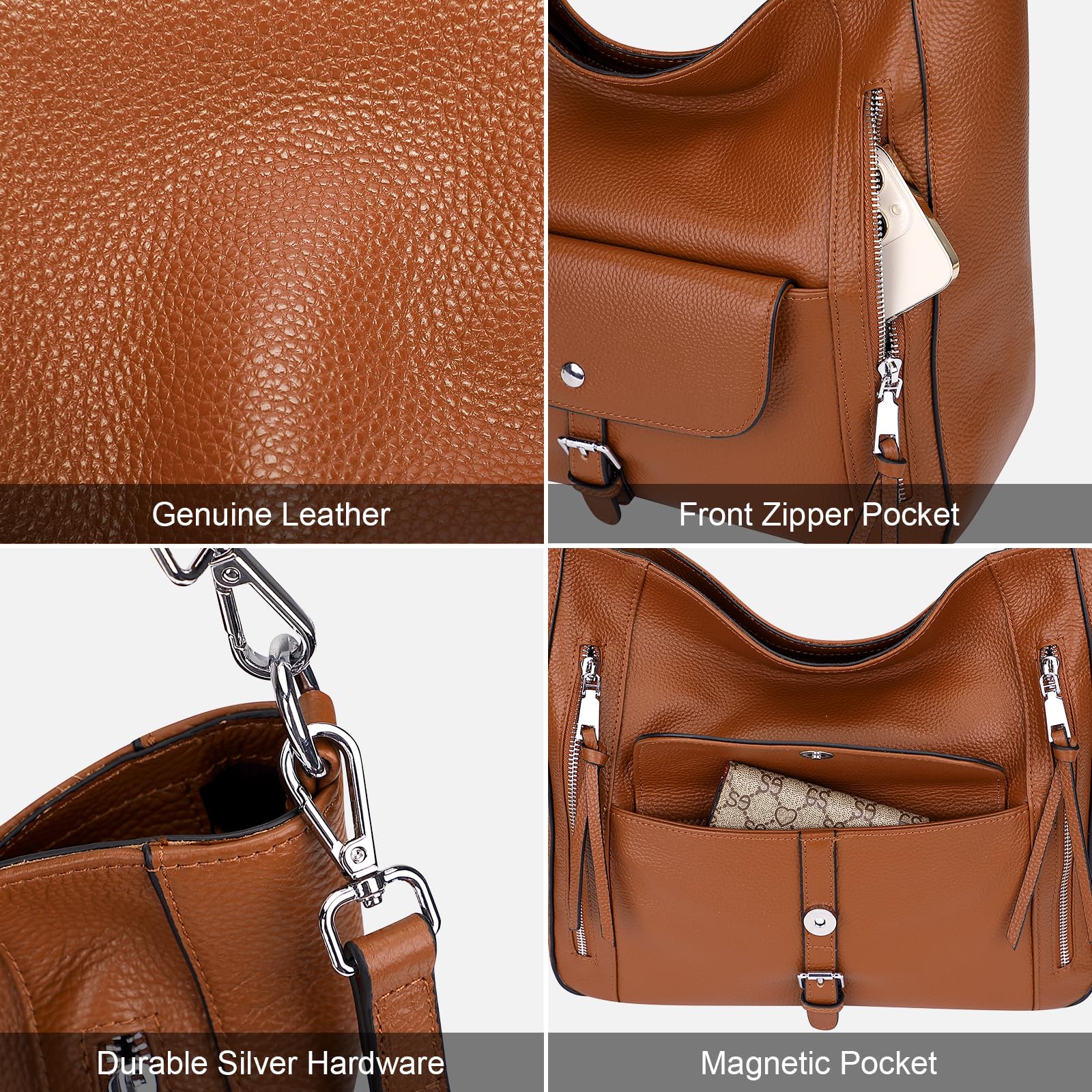 Genuine Leather Hobo Bags for Women - Soft Large Shoulder Handbags & Work Purses - Classic Ladies Handbag for Office, Travel & Everyday Use