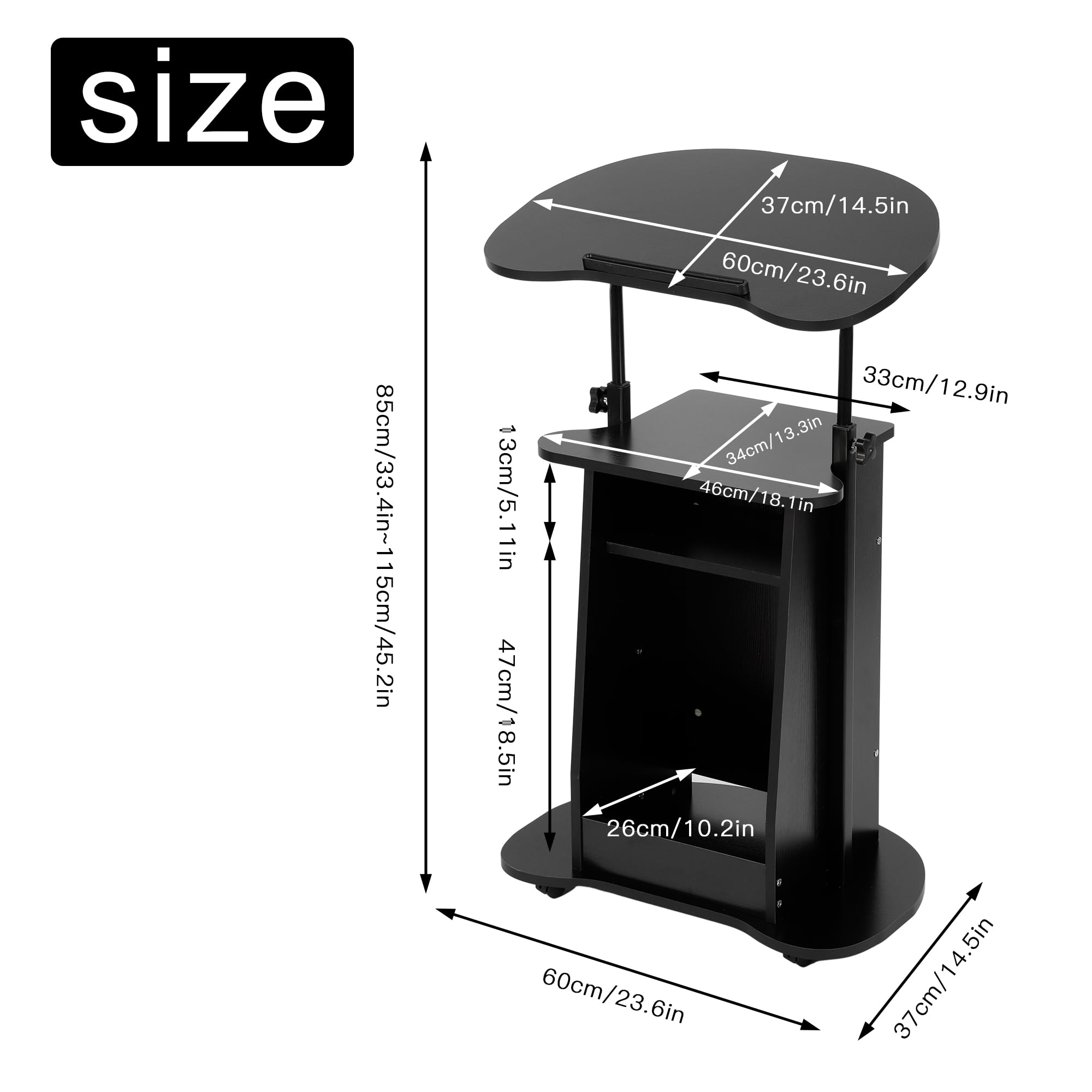 **Height Adjustable Mobile Lectern Podium Stand with Tilting Desktop & Storage Cabinet - Rolling Lectern Cart for Laptop, Classroom, Church & Home Office - Perfect for Presentations, Teaching & Remote Work**