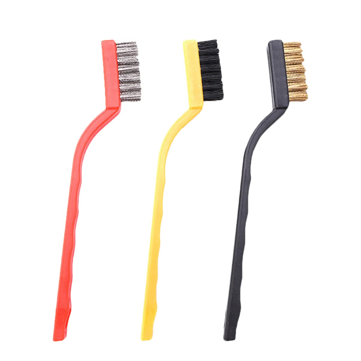 Baluue 3-Piece Mini Wire Scratch Brush Set - Nylon & Brass Bristles with Curved Handle for Rust Removal, Cleaning, and Polishing - Perfect for Automotive, Jewelry, and DIY Projects