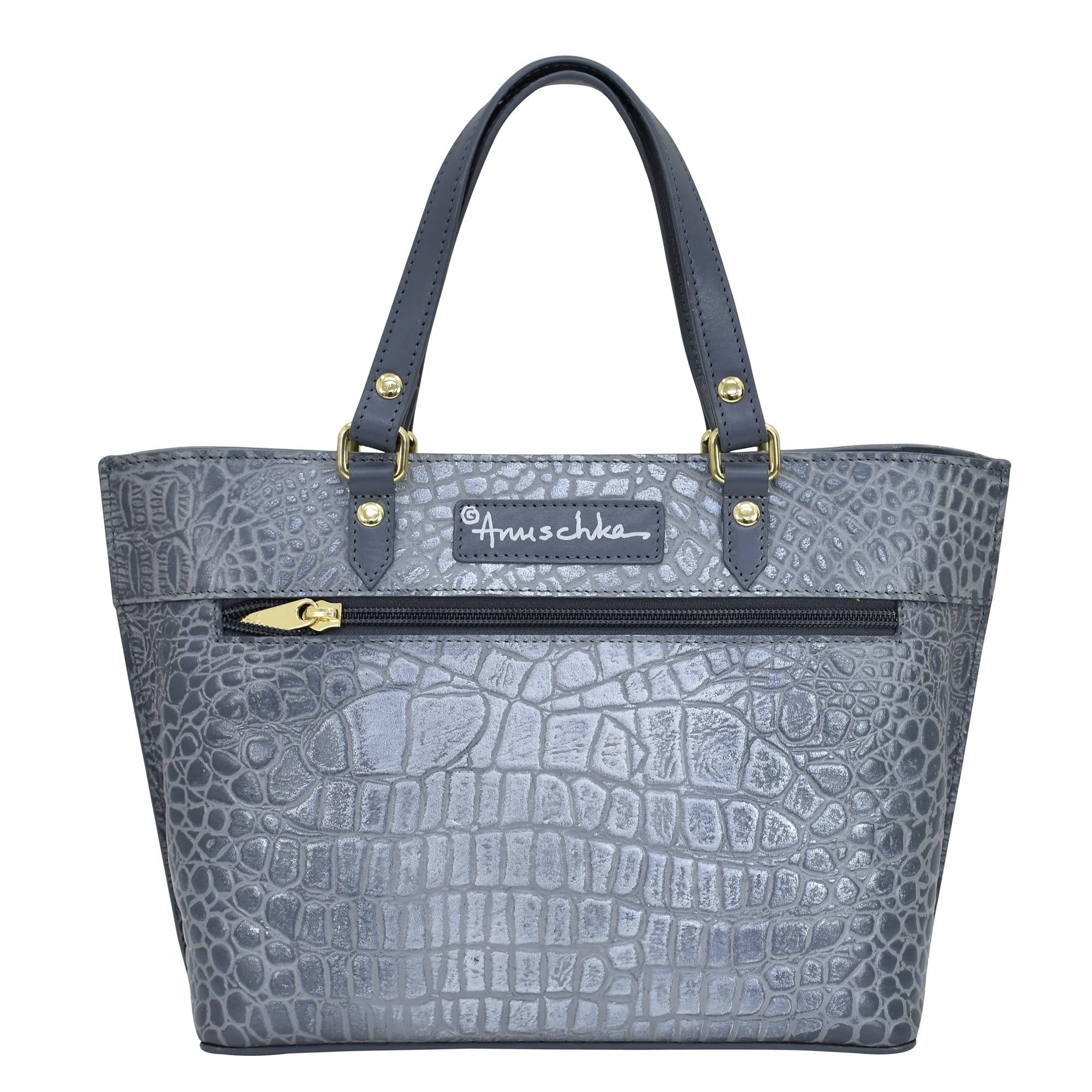 Anuschka Women's Hand Painted Genuine Leather Tote Bag - Medium Size, Vegetable Tanned, Zip Closure, Adjustable & Removable Strap, Short Handles - Perfect for Work, Travel & Everyday Use