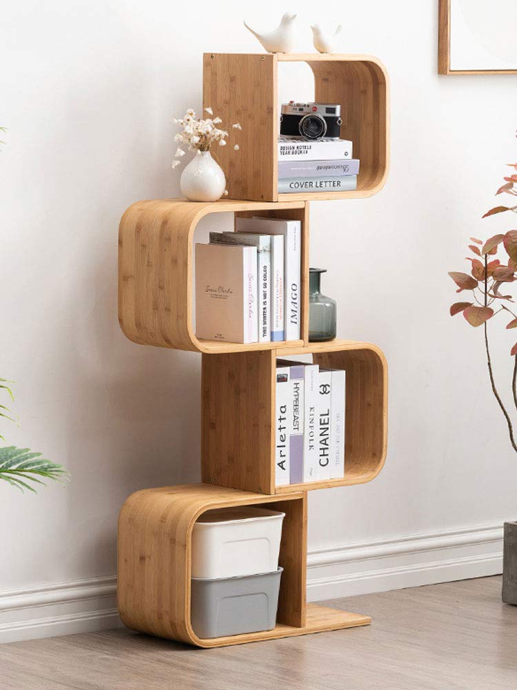 ASHao 4-Tier Bamboo Bookcase - Freestanding Display Shelf & Room Divider - Decorative Storage Shelving for Living Room, Bedroom & Office Organization