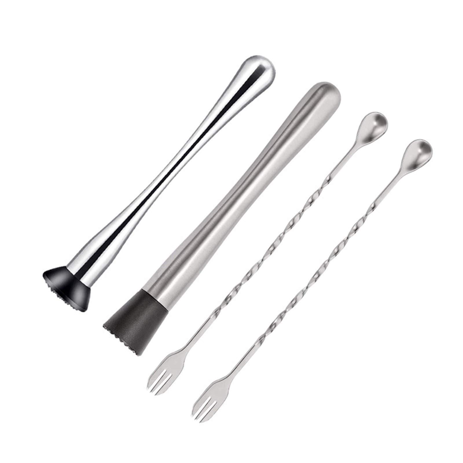 Premium 4-Piece Stainless Steel Cocktail Muddler & Bar Tool Set with Mixing Spoon - Silver Barware for Home, Kitchen & Dining - Perfect for Mixing Drinks, Crafting Cocktails & Wine Tasting Parties