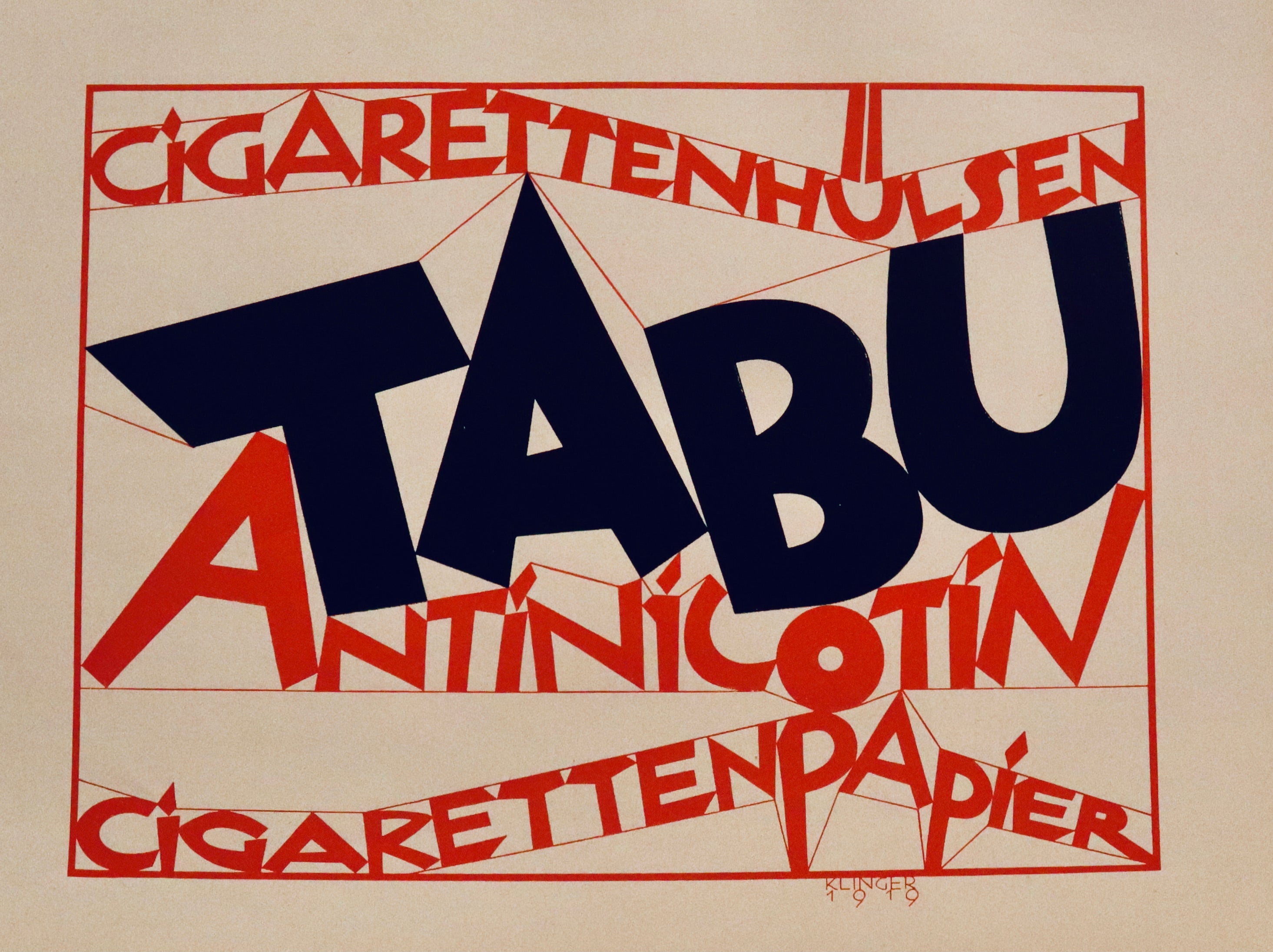 1923 Original Vintage German Cigarettenhulsen Tabu Antinicotin Tobacco Poster - Rare Collectible Wall Art for Home Decor & Office Display