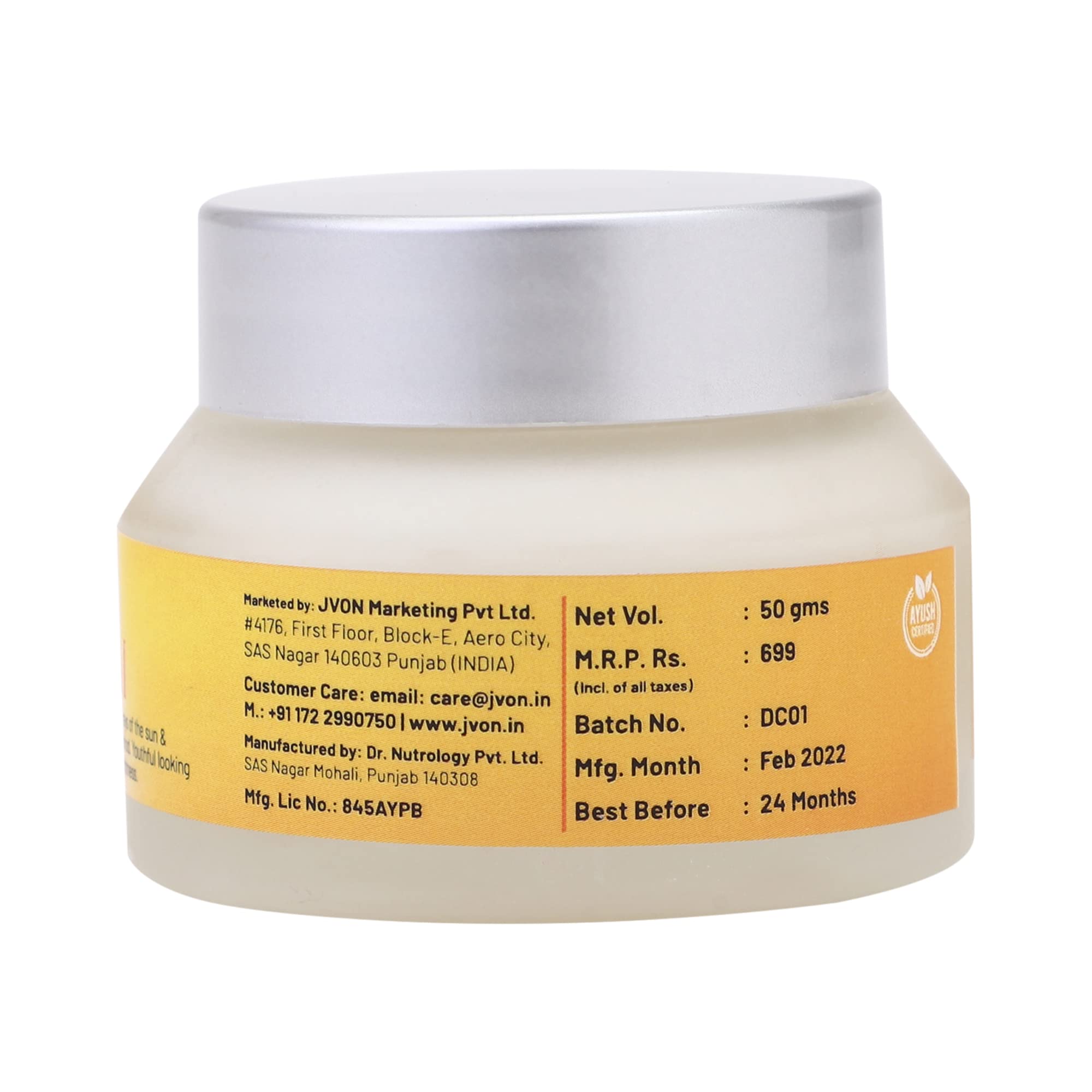 JVON Brightening Day Cream with Aqua & Light Liquid Paraffin - 50g | Hydrating & Glowing Facial Moisturizer for Dry Skin | Perfect for Daily Skincare Routine & Makeup Prep