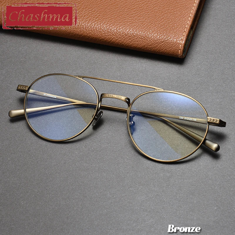 Unisex Titanium Round Full Rim Double Bridge Eyeglasses 84020 - Stylish & Durable for Reading, Work, and Everyday Wear