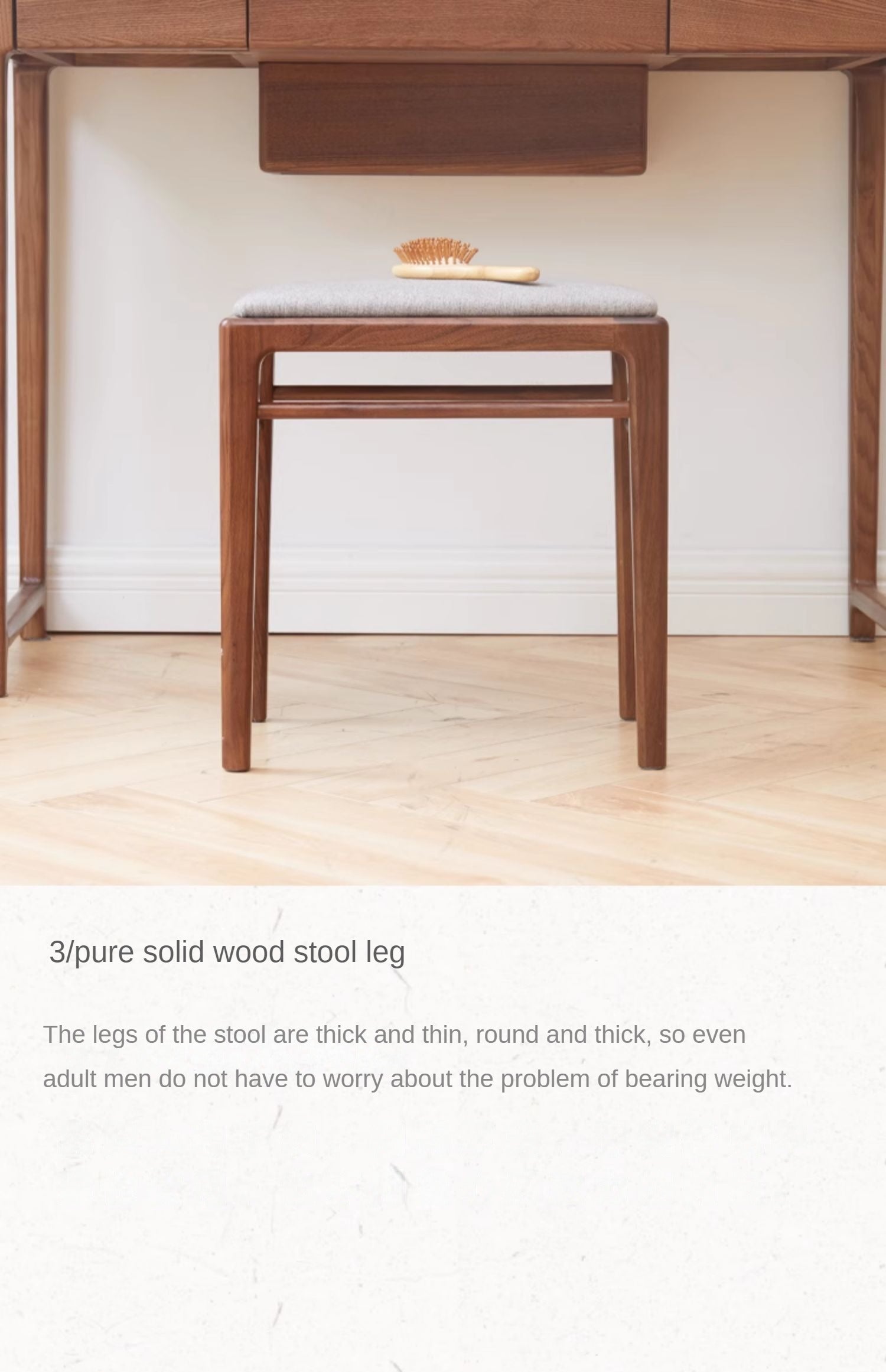 Solid Black Walnut Wood Makeup Stool - Durable & Stylish Vanity Seat for Bedroom, Bathroom, or Dressing Room
