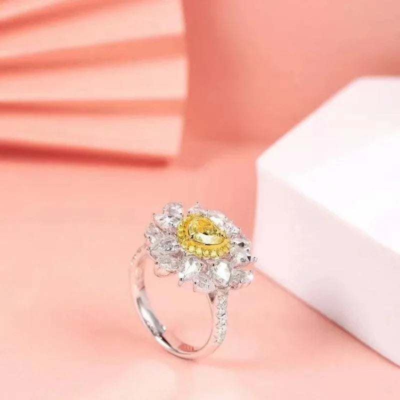 3.7 Carat Yellow Diamond 18k Gold Engagement Ring for Women - Elegant Wedding Band, Romantic Proposal Gift, Fine Jewelry for Anniversaries & Special Occasions