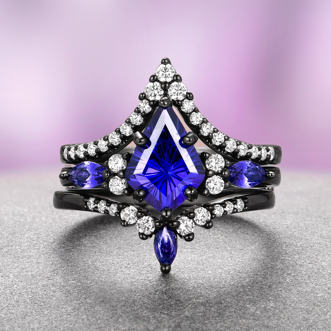 Skye Kite™ Cornflower Blue Sapphire Ring Set in Black Ruthenium - Elegant Jewelry for Women, Wedding, Anniversary & Special Occasion Gifts