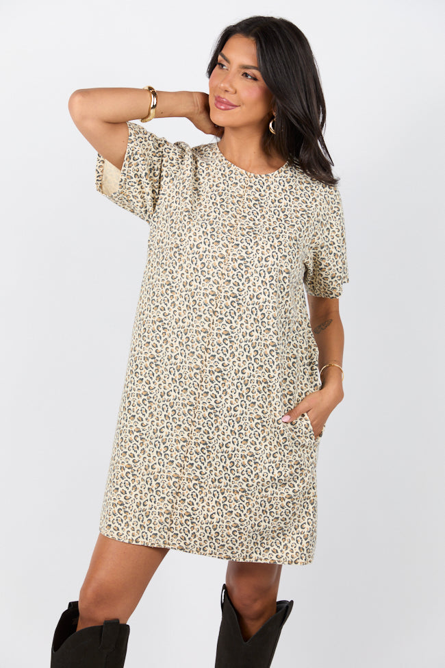Wild Nights Taupe Leopard Print Shift Dress - Women's Casual Party Dress for Night Out, Date Night & Special Occasions