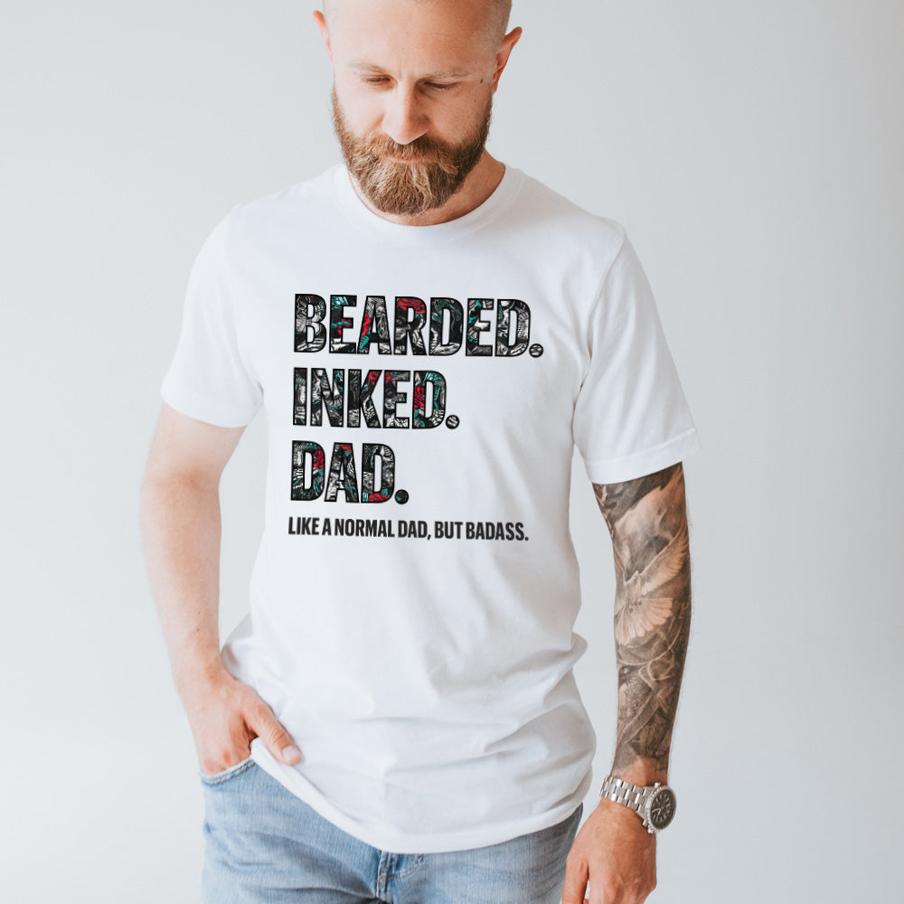 Bearded Inked Dad T-Shirt - Cool Graphic Tee for Fathers - Perfect for Father's Day, Birthday Gifts & Casual Wear