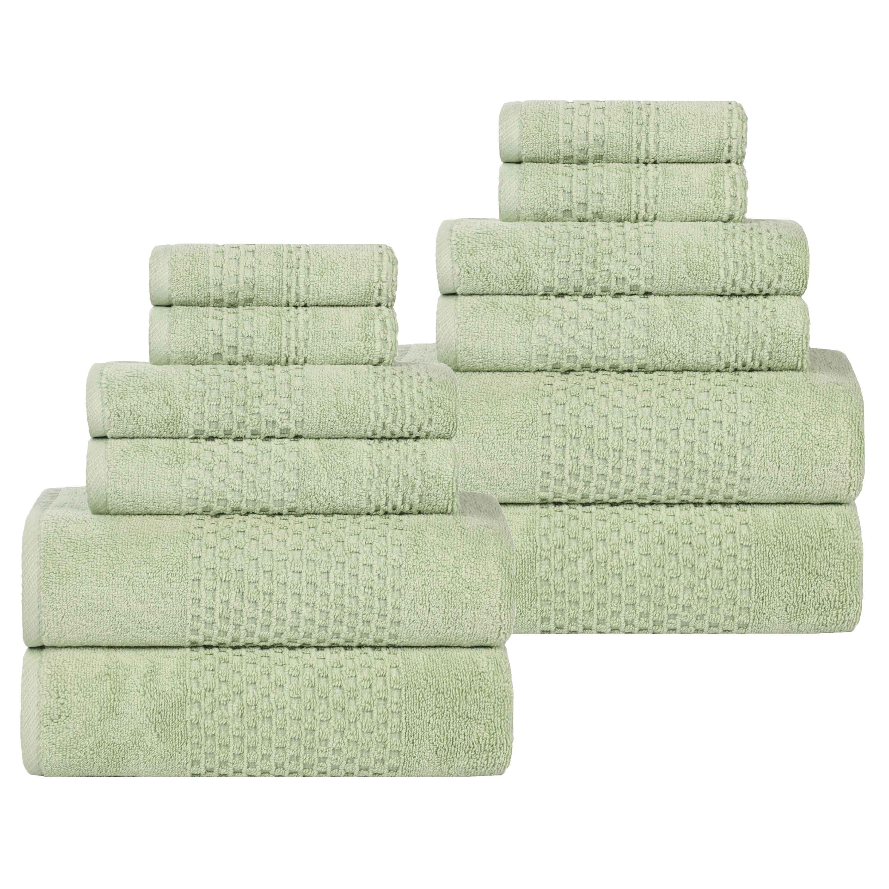 Playa Zero Twist Cotton Solid Waffle Textured 12-Piece Towel Set | Ultra Soft & Absorbent Bath & Beach Towels for Spa, Pool, Gym & Home Use