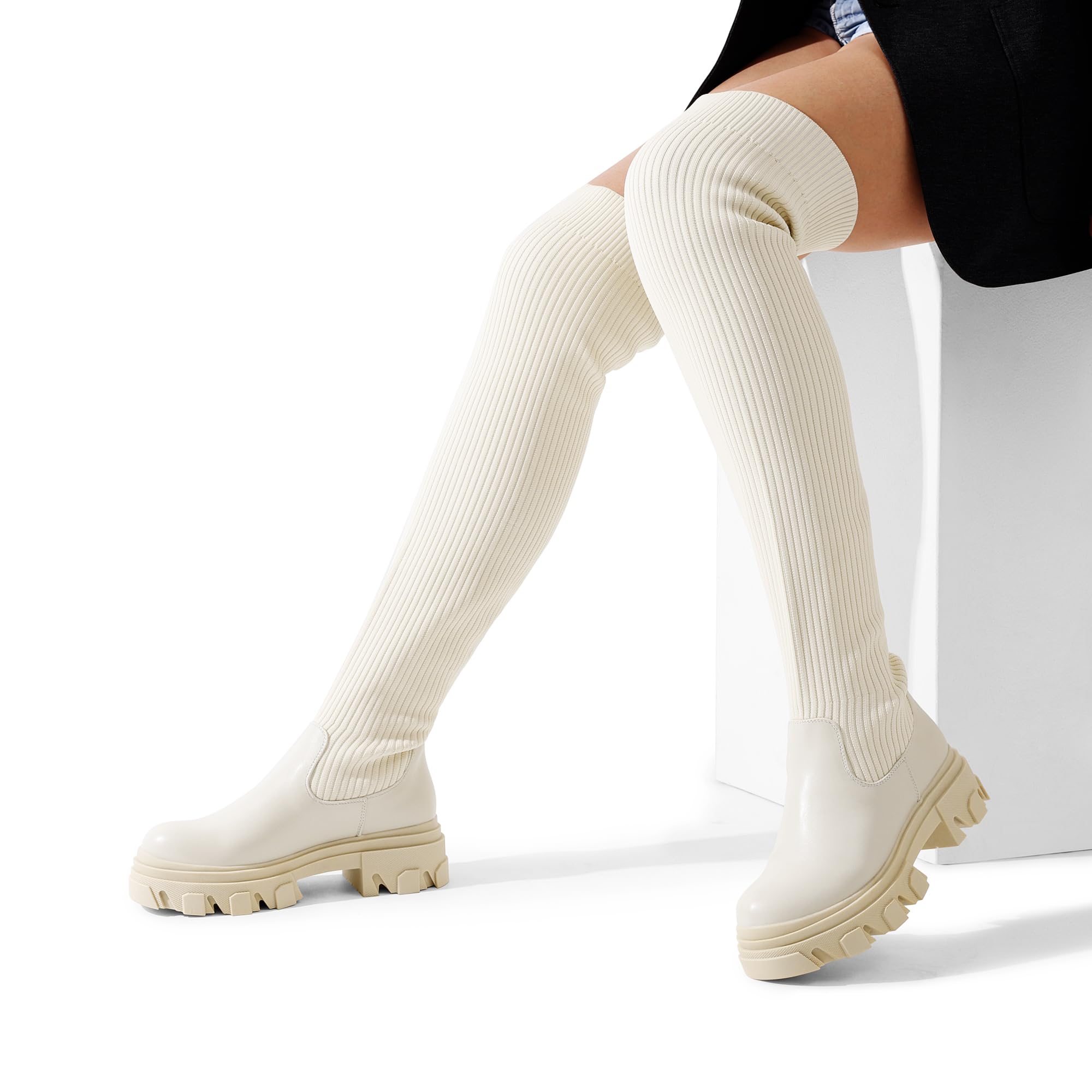 DREAM PAIRS Women's Over The Knee Thigh High Boots - Platform Chunky Lug Sole Stretch Soft Long Boots for Fall & Winter | Fashion, Party, Night Out, Casual Wear