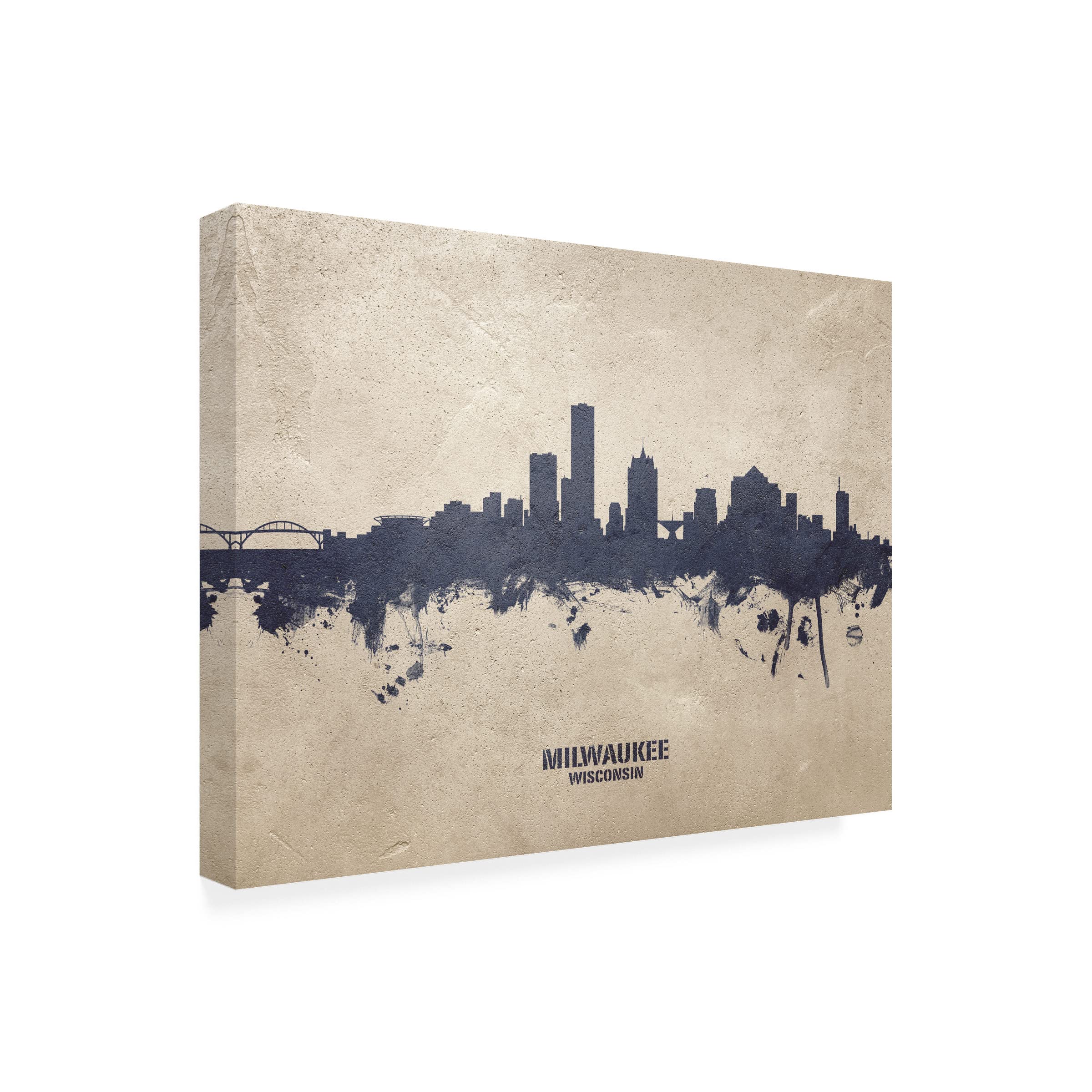 Michael Tompsett Milwaukee Wisconsin Skyline Concrete Canvas Art Print - Modern Cityscape Wall Decor for Living Room, Office & Bedroom