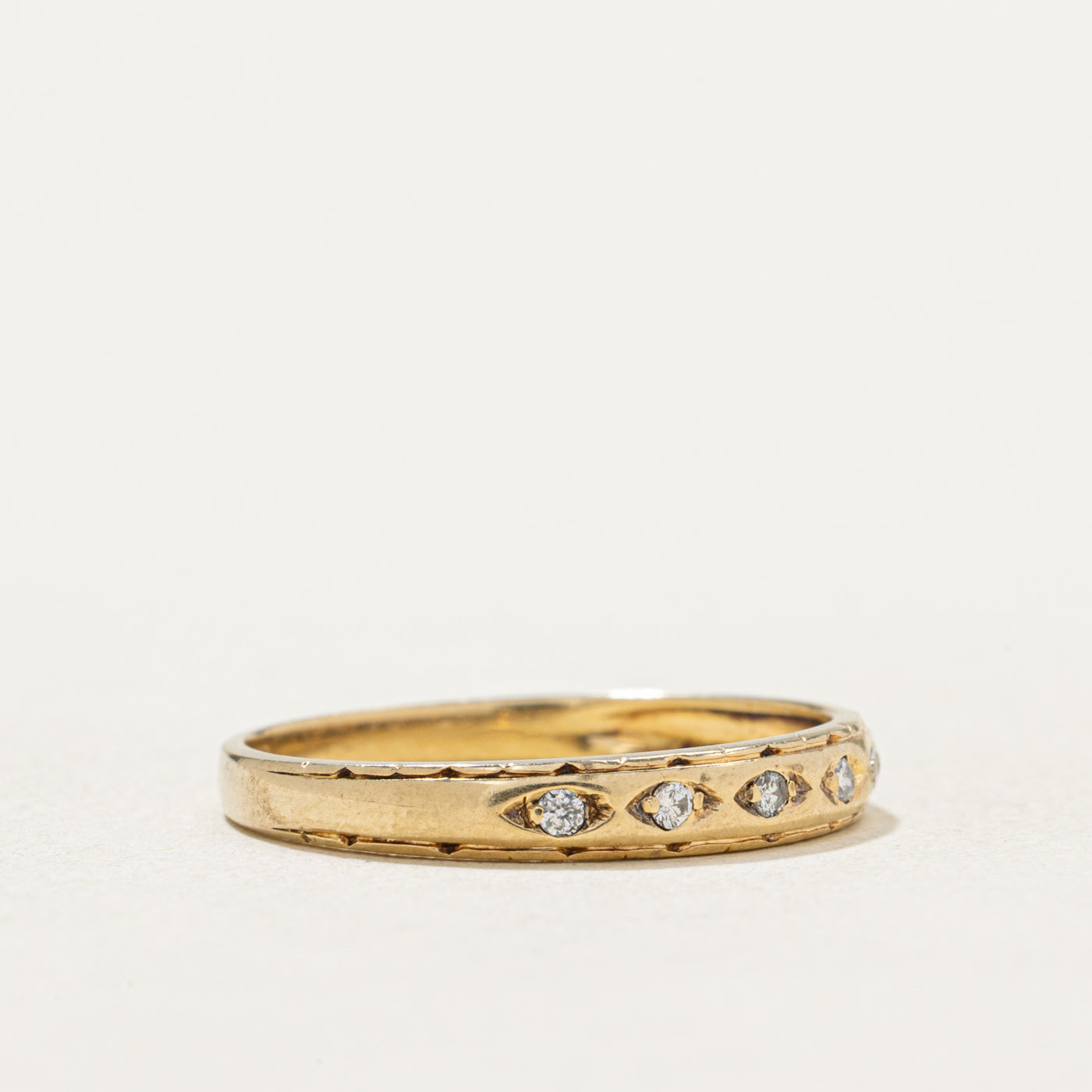 10K Gold Semi Eternity Diamond Wedding Band Ring - 0.03ctw Round Cut Diamonds - Size 6.5 - Perfect for Anniversary Gifts, Bridal Jewelry & Everyday Elegance
