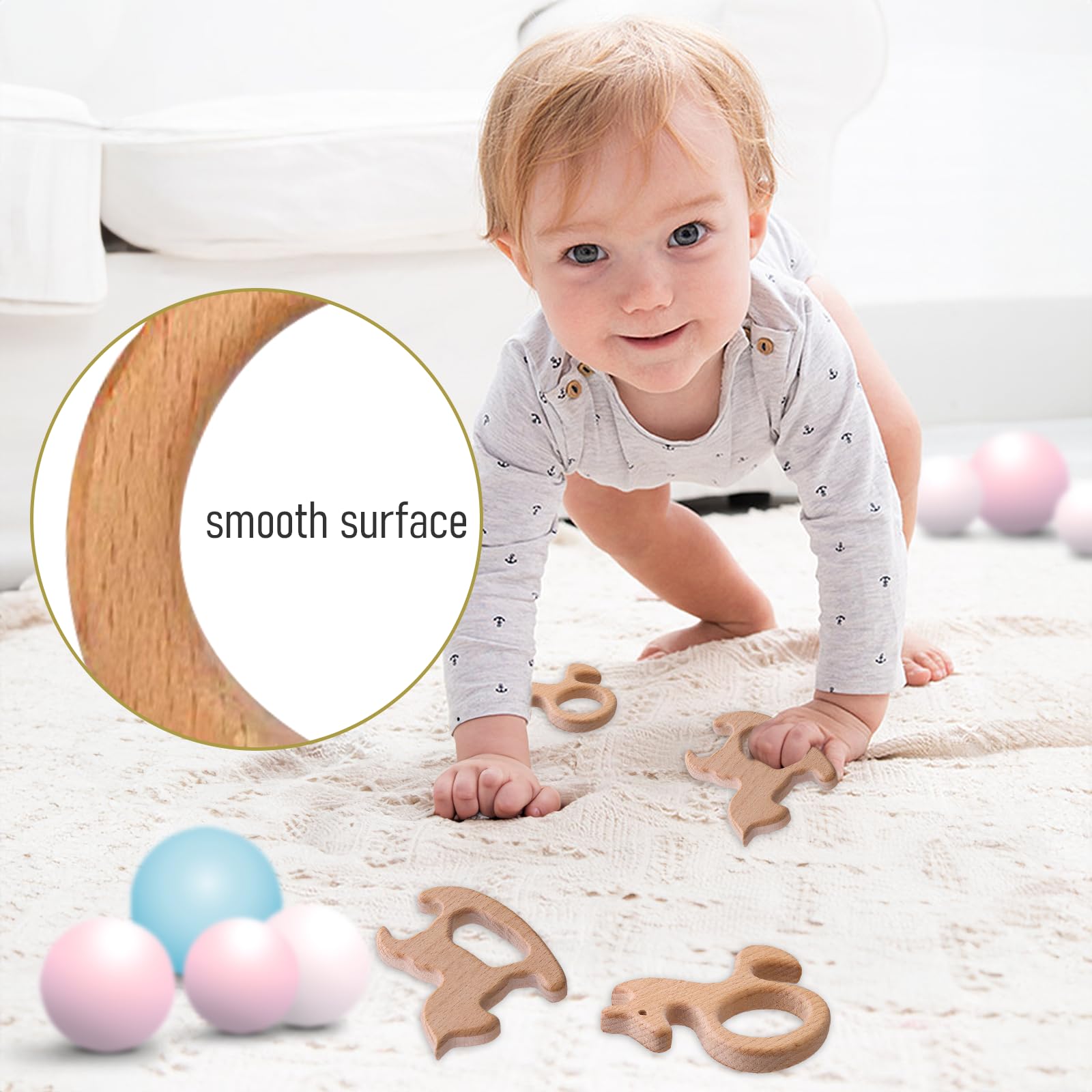 12-Pack Natural Wooden Teether Toys for Babies - Sensory Chew Toys for Teething Relief (Deer, Elephant, Seahorse, Dolphin, Kangaroo, Rocking Horse) | Safe & Non-Toxic Infant Teethers for Soothing Sore Gums - Perfect for Home, Travel & Daycare Use
