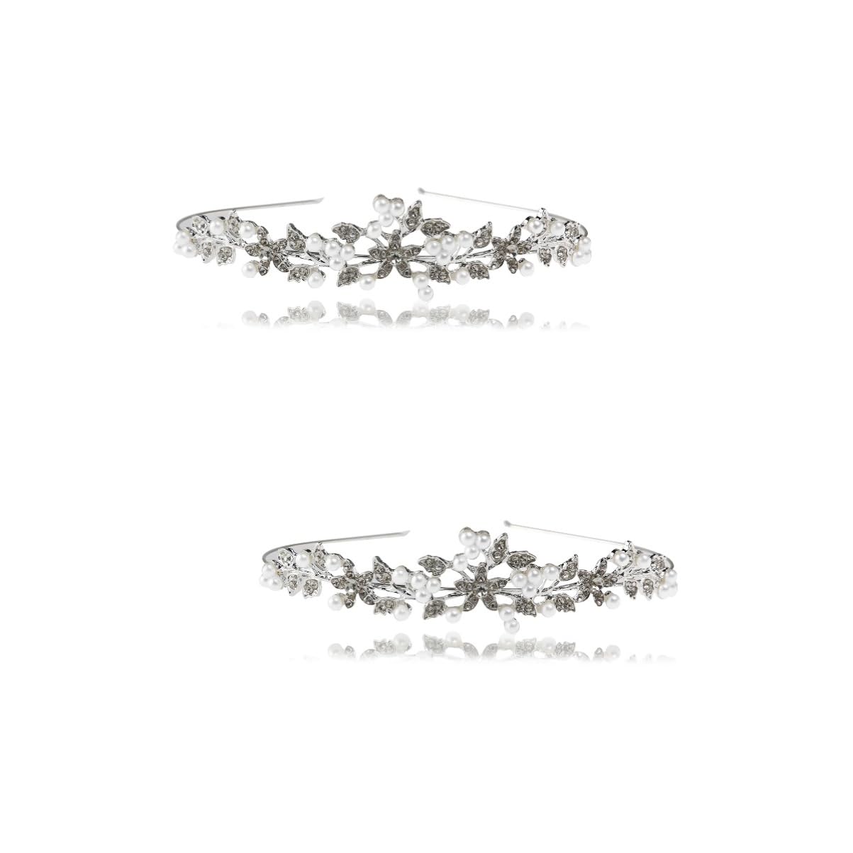Minkissy 2PCS Wedding Hair Accessories - Rhinestone Bridal Tiara & Pearl Headband for Bride, Women's Wedding Birthday Party - Perfect for Bridal Shower, Bachelorette, Prom & Formal Events