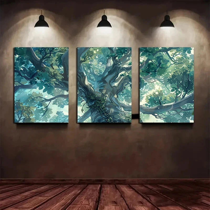 3-Piece Abandoned Forest Center Big Tree Metal Wall Art - Ready to Hang Nature Decor for Living Room, Bedroom & Office - Perfect for Home & Office Decor