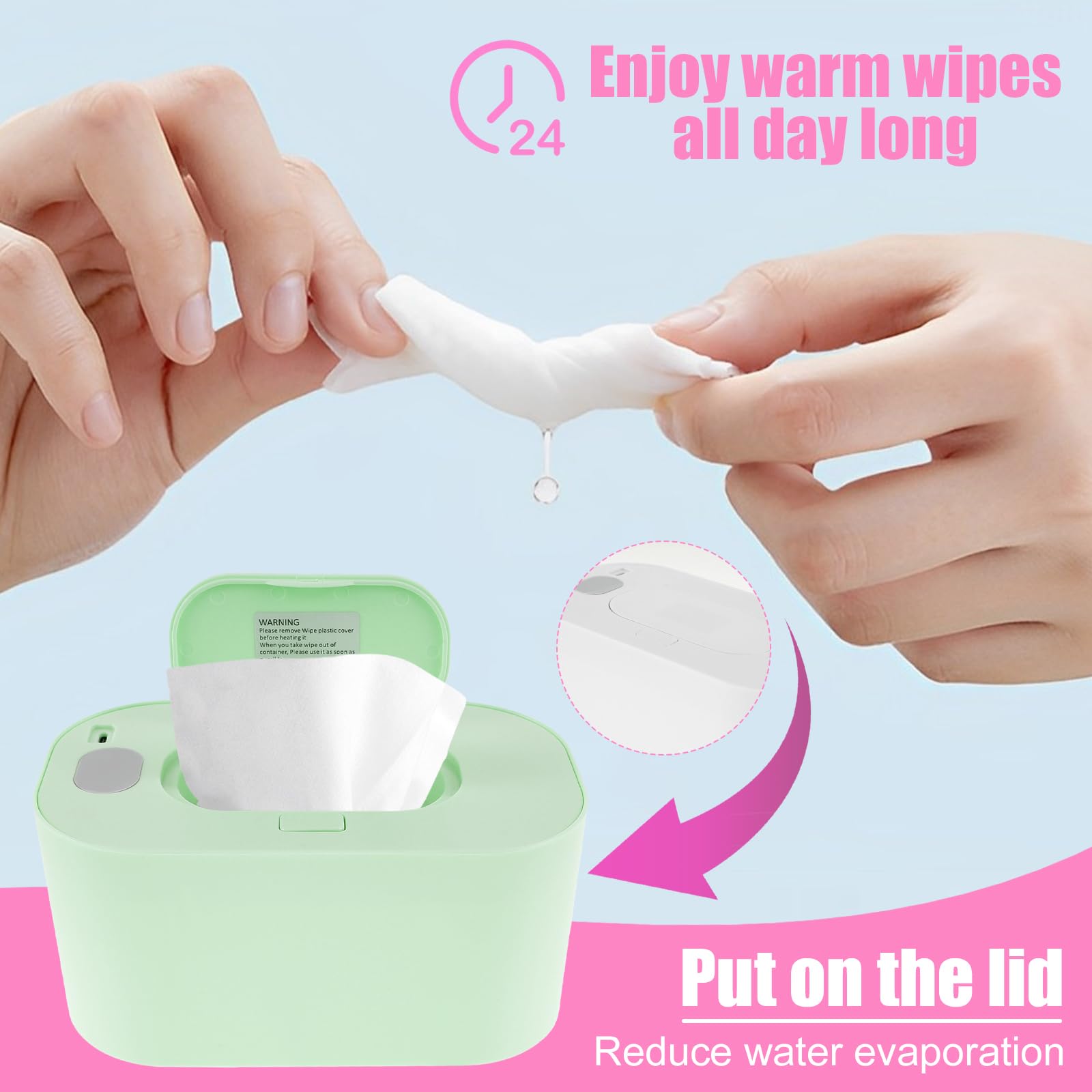 USB Baby Wipe Warmer with Temperature Display - Portable & Large Capacity Wet Wipes Dispenser for Newborns - Even Heating for Gentle Skin Care - Perfect for Home, Nursery & Travel (Green)