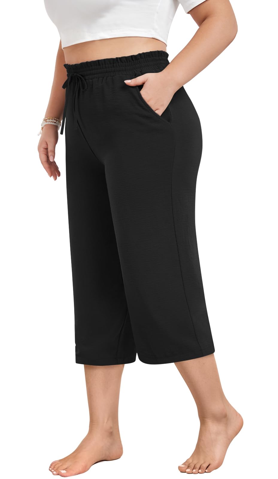 Syoss Women's Plus Size High Waist Casual Pants - Adjustable Knot, Loose Straight Trousers with Pockets for Business, Office & Work | Comfortable Workwear for Professional Women
