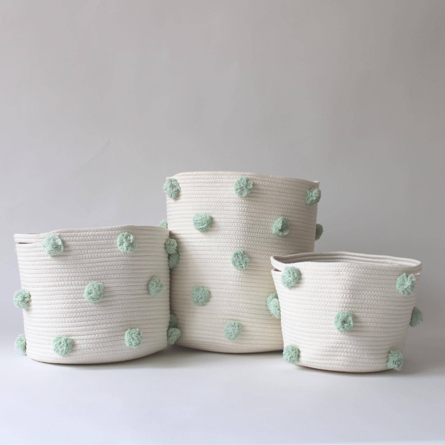 Premium Large Mint Green Pom Pom Storage Basket - Perfect for Home Organization, Nursery Decor, and Laundry Storage