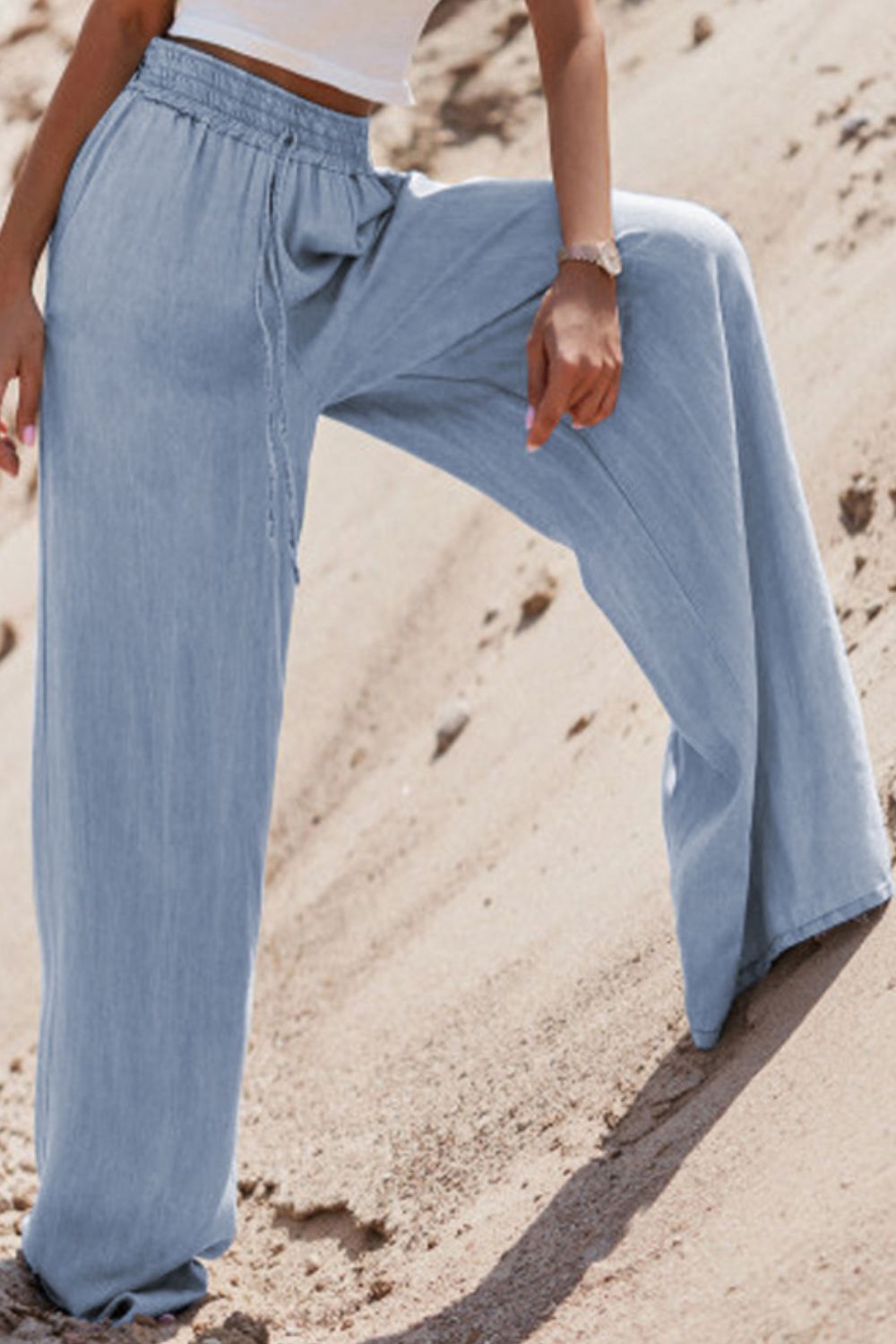 Stylish Women's Drawstring Wide Leg Jeans - High Waisted Comfortable Casual Pants for Everyday Wear | Perfect for Street Style, Work & Weekend Outfits