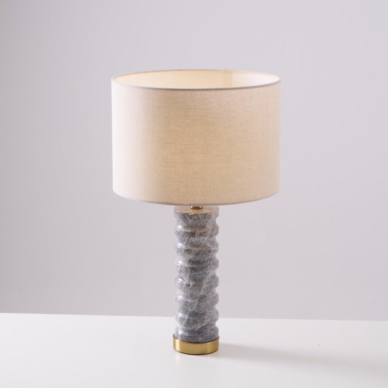 Rivara Modern Stone Table Lamp - Natural Stone Base with Fabric Shade for Bedroom, Living Room, and Office Decor