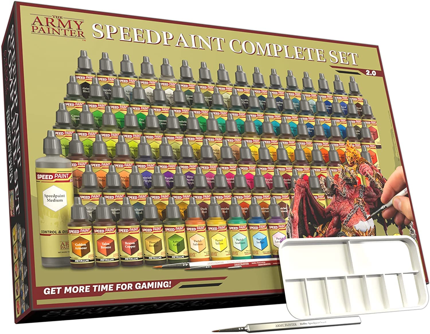 The Army Painter Speedpaint Complete Set 2.0 - 90 Bottles (18ml Each) with Mixing Balls | Includes 3 Paint Brushes, Metallic Paints & Medium | Miniature Model Painting Kit for Warhammer, D&D, and Tabletop Gaming