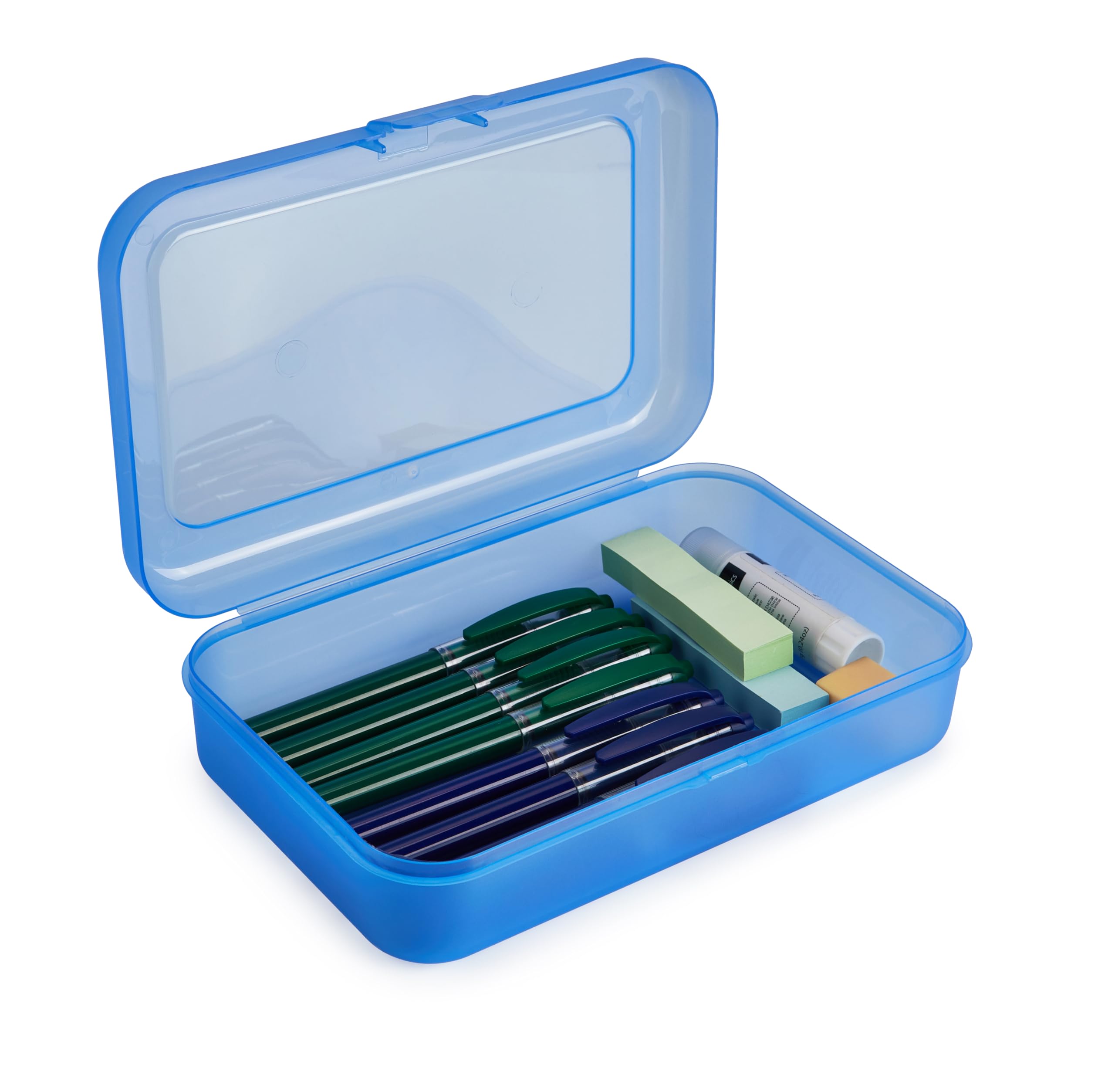 Amazon Basics Pencil Box - 1-Pack Blue Solid Plastic Storage Case for School, Office & Art Supplies | Perfect for Students, Teachers & Artists