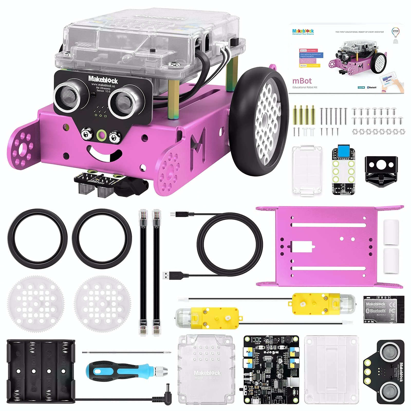 Makeblock mBot Pink STEM Robot Kit - Bluetooth Wireless Remote Control, Coding Robot Toy for Girls & Boys Ages 8-12 | Learn Programming, Engineering | Perfect STEM Gift for Kids Birthday & Classroom Activities
