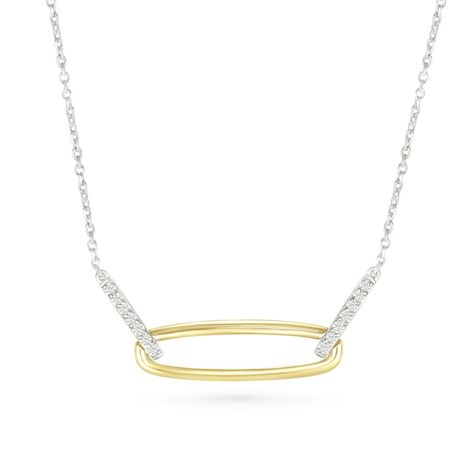 10k Yellow Gold Interlocking Diamond Oval Pendant with Three Links Chain Necklace - Elegant Jewelry Gift for Women, Perfect for Weddings, Anniversaries & Special Occasions