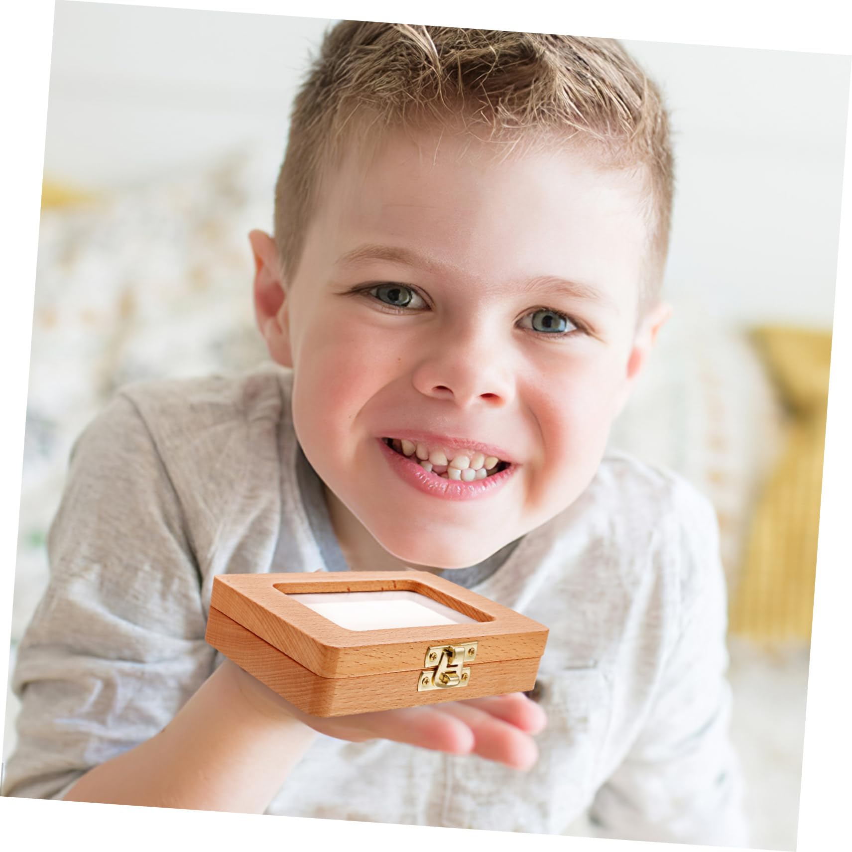 COOLHIYA Wooden Baby First Tooth Box Organizer - Keepsake Memory Box for Lost Teeth, Perfect for Baby Shower Gifts & Childhood Memorabilia Storage