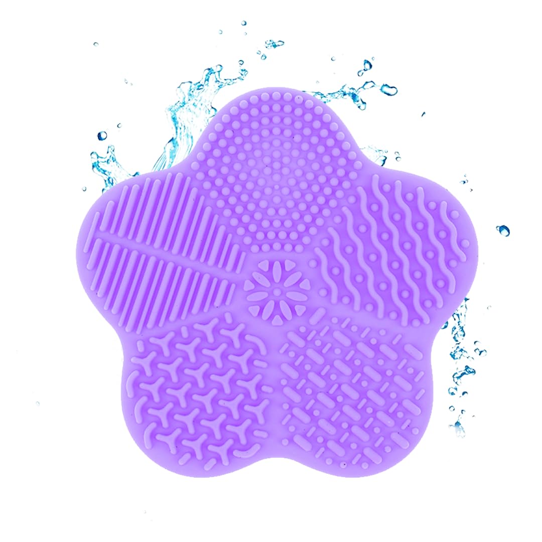Gleva Portable Silicone Makeup Brush Cleaner with Suction Cup - Cosmetic Brush Scrubber Mat for Hand Washing (Purple Star) | Perfect for Travel, Home Use & Quick Makeup Tool Cleaning