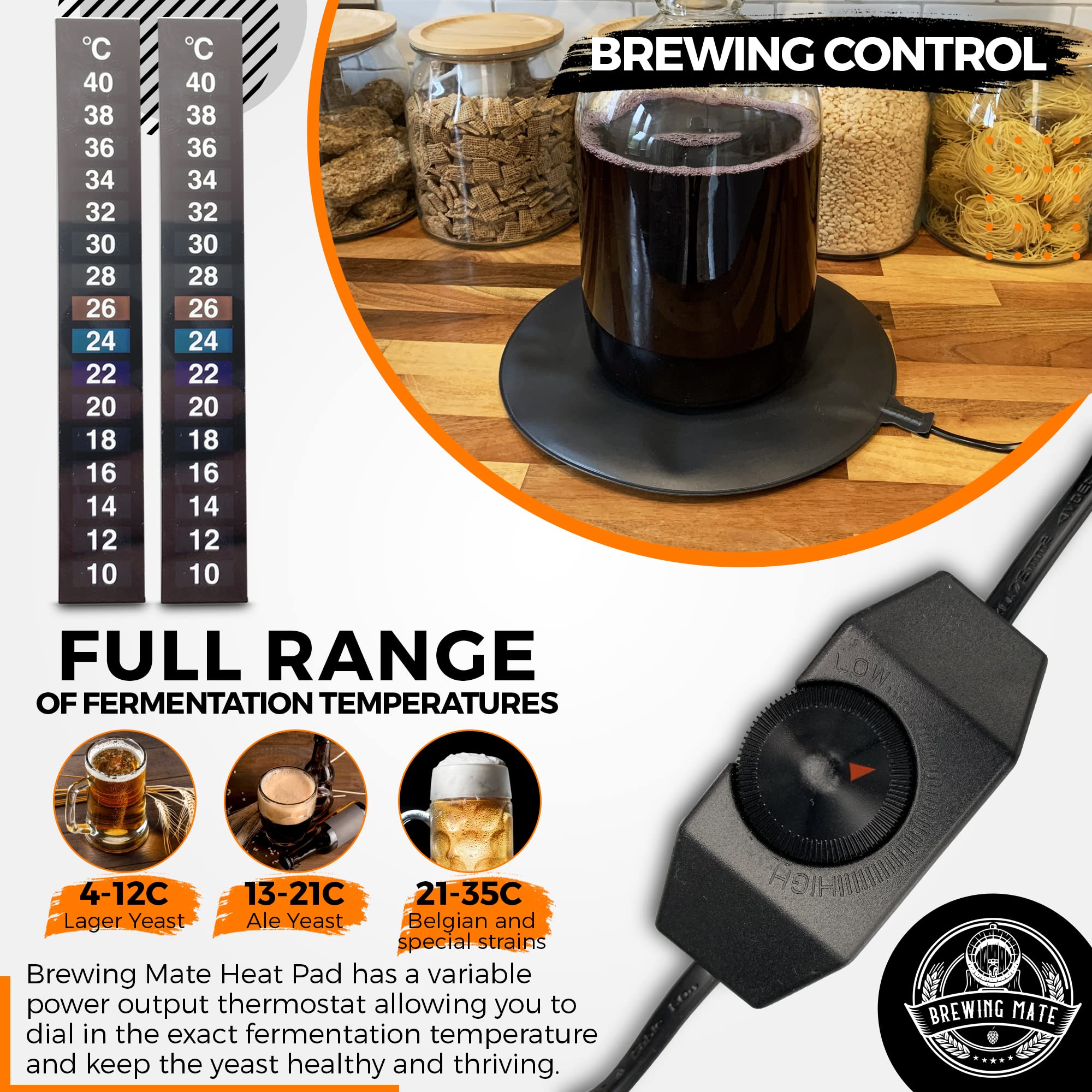 Adjustable Power Home Brew Heat Pad Mat for Beer & Kombucha Fermentation - Perfect for Home Brewing, Wine Making & DIY Fermentation Projects