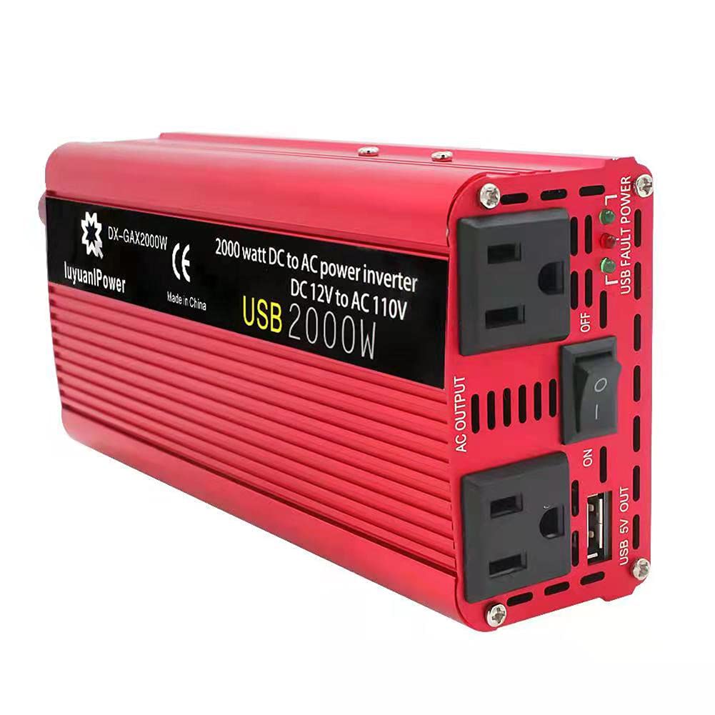 2000W Car Power Inverter 12V to 110V with Dual AC Outlets - Heavy Duty RV Power Converter for Laptops, CPAP, TVs - Portable Car Outlet Adapter for Road Trips & Camping