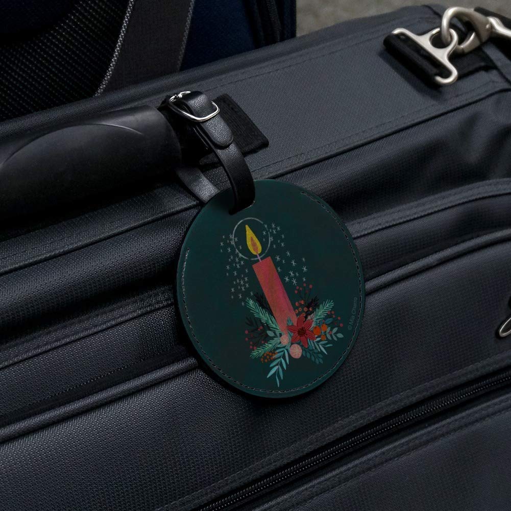 Round Leather Christmas Candle Luggage Tag - Personalized Carry-On Suitcase ID Tag for Travel Bags | Perfect for Holiday Gifts & Vacation Identification