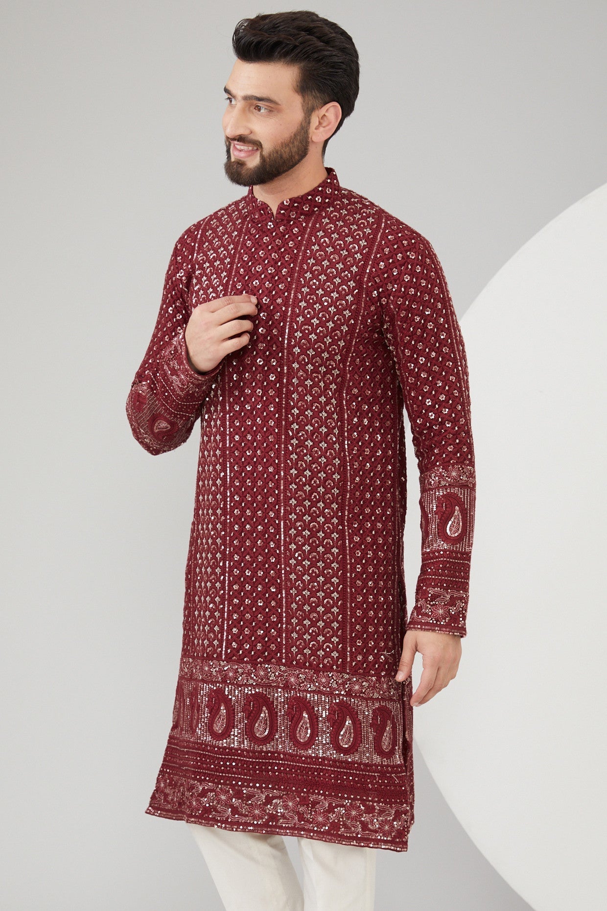 Elegant Maroon Georgette Chikankari Embroidered Kurta for Women | Traditional Indian Handcrafted Tunic | Perfect for Festivals, Weddings & Casual Wear