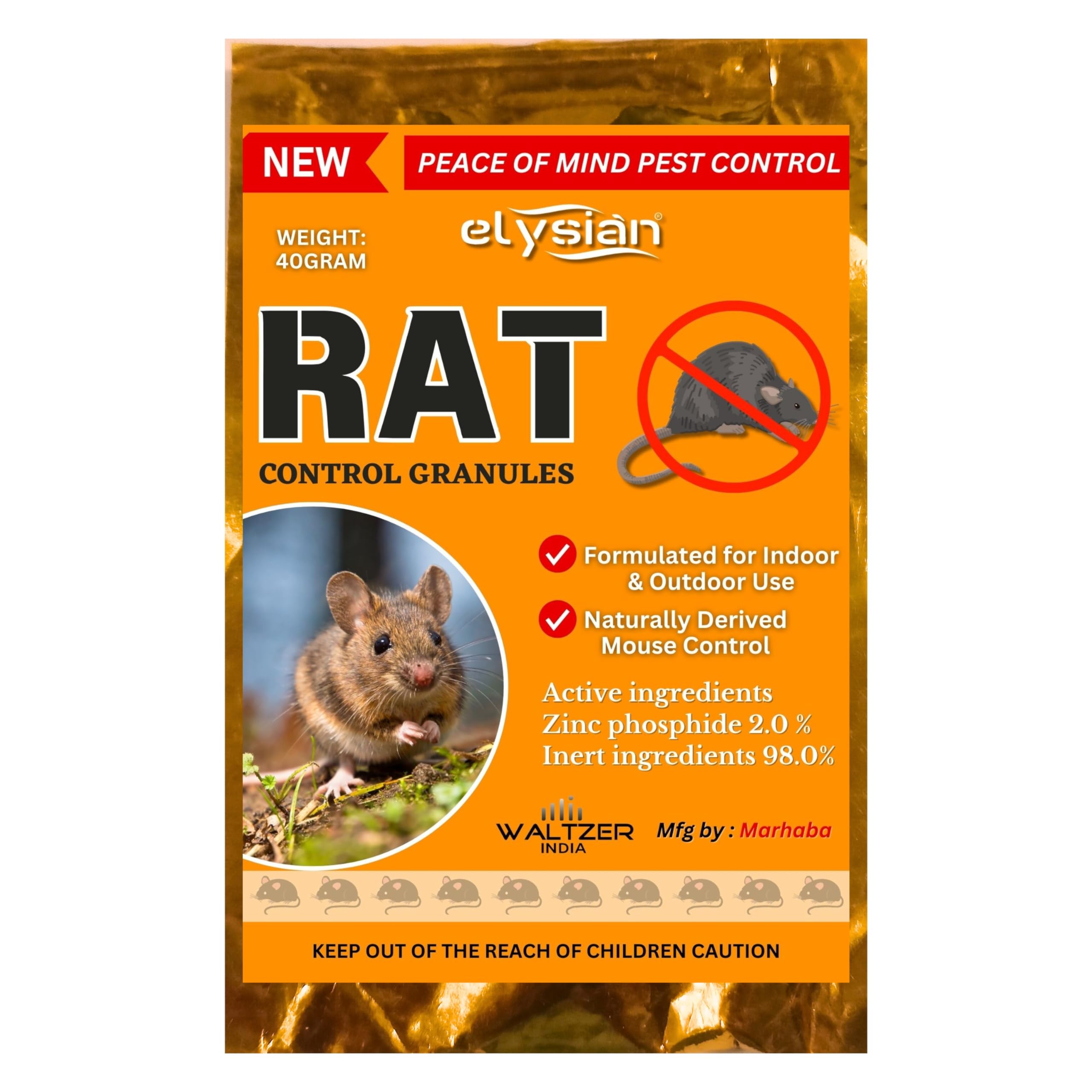 Elysian 40g Rat Poison Granules - Highly Effective Mouse Control Pellets for Home, Kitchen, Garden, Warehouse & Garage | Rodent Repellent for Indoor & Outdoor Use