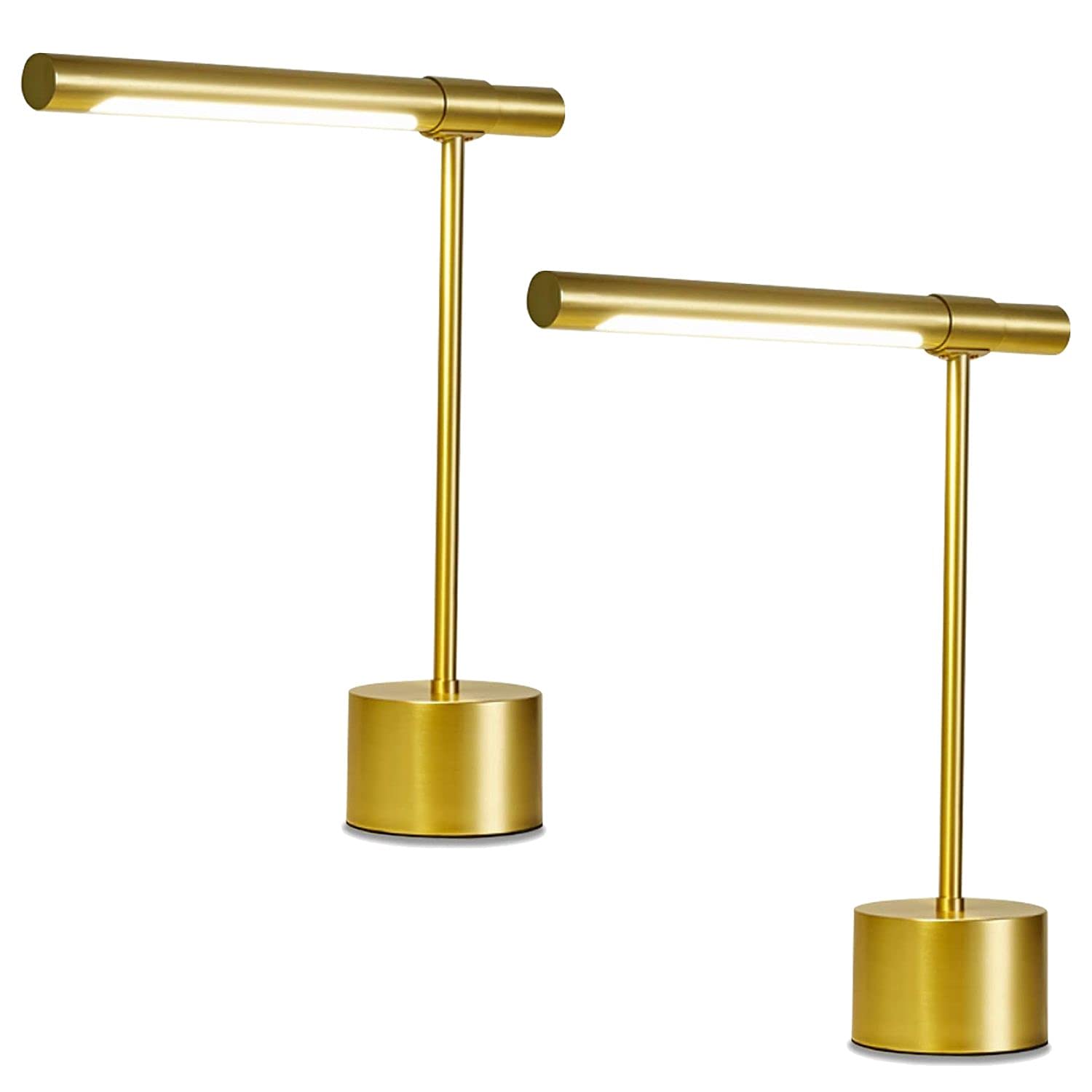 2-Pack All-Brass Mid Century Modern Desk Lamp - Adjustable LED Banker's Lamp with Gold Shade - 18