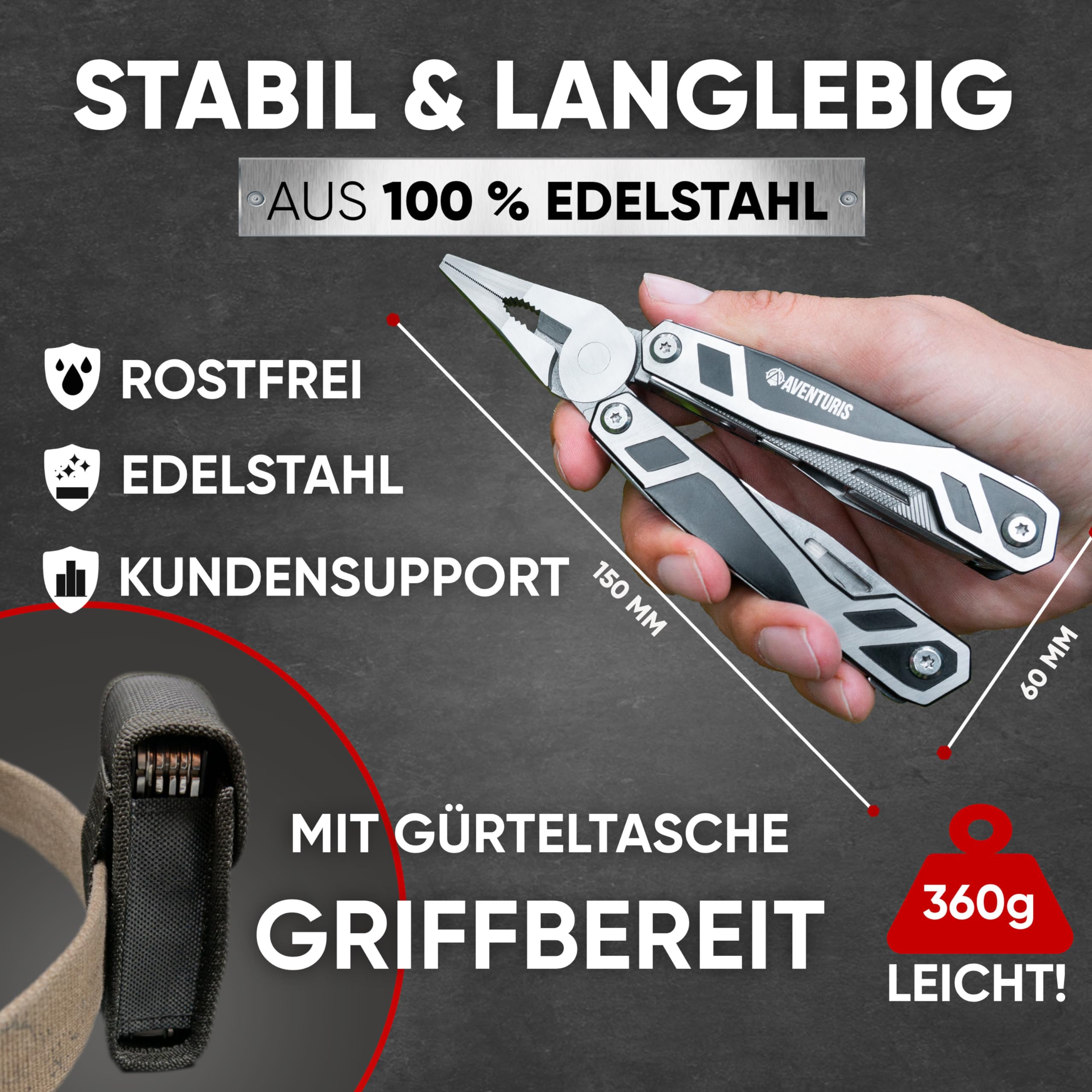 AVENTURIS® 21-in-1 Stainless Steel Multi-Tool for Men - Folding Knife, Pliers & Screwdriver Set - Compact Survival Gear for Camping, Hiking, EDC & Outdoor Adventures