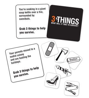 3 Things Survival Card Game - Fun Family Party Game for Camping, Travel & Emergency Preparedness