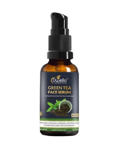Dwella Herbotech Green Tea Face Serum with Aloe Vera Extracts - Skin Repair & Restoration Treatment - 30ml - Anti-Aging Moisturizer for Dry, Sensitive Skin - Day & Night Use