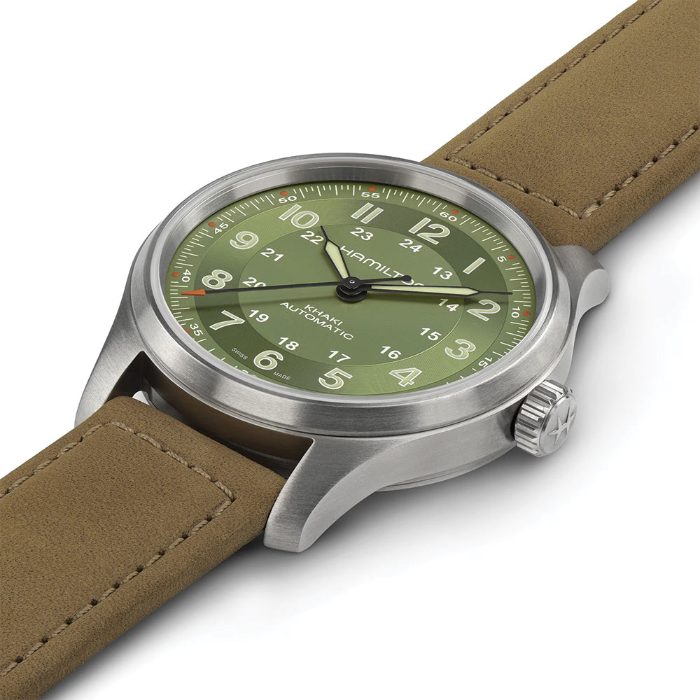 Khaki Field Titanium Automatic Watch 42mm - Green Dial with Strap - Military Style Timepiece for Outdoor Adventures & Casual Wear