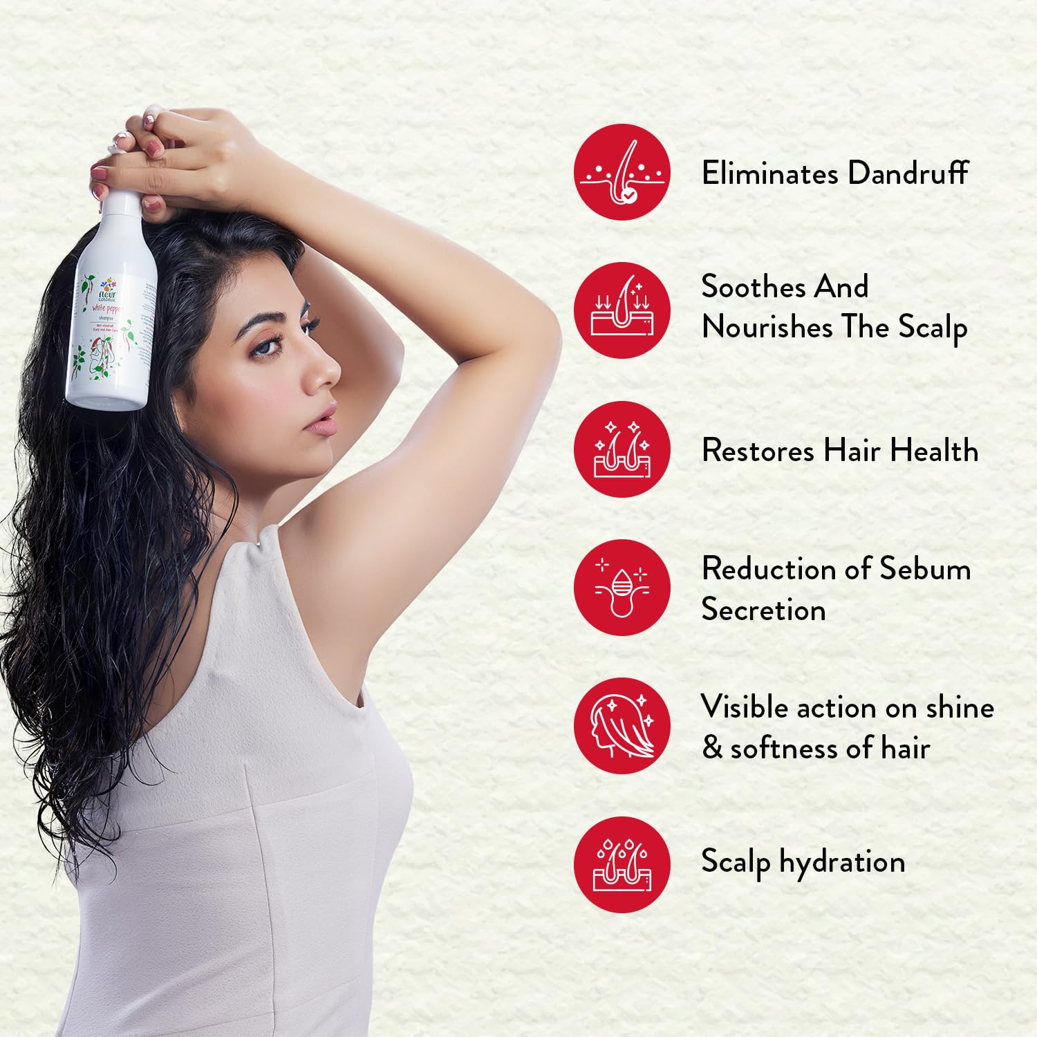 FLEUR COLONIE Anti Dandruff Dog Shampoo with White Pepper & Inga Bark Extract - Itchy Scalp Relief, Hair Repair for Dogs - 300ml - Perfect for Bathing & Grooming Pets with Sensitive Skin